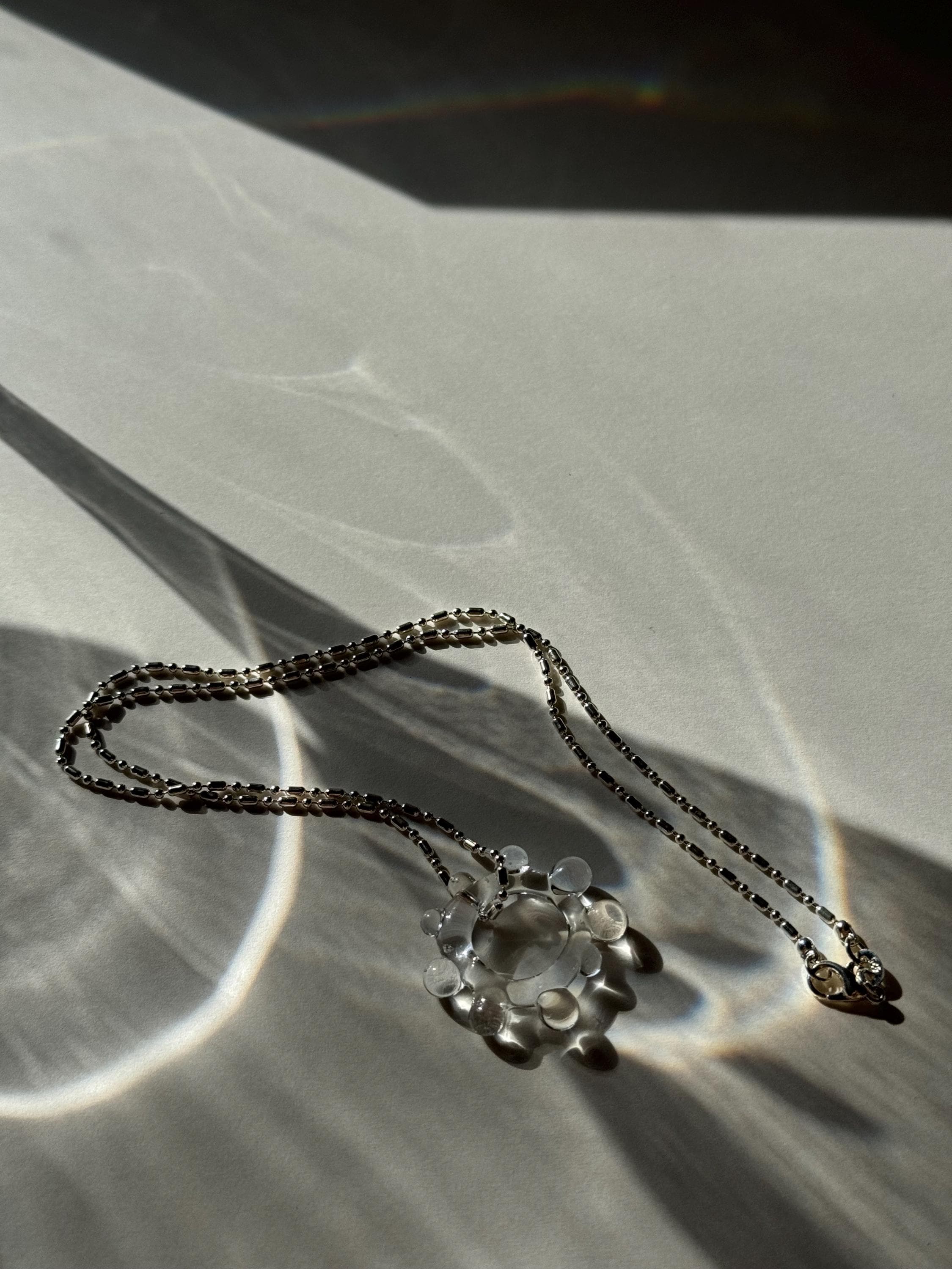 Borosilicate Glass Sun Necklace: Sterling Silver Chain, Handmade Bubbly Pendant