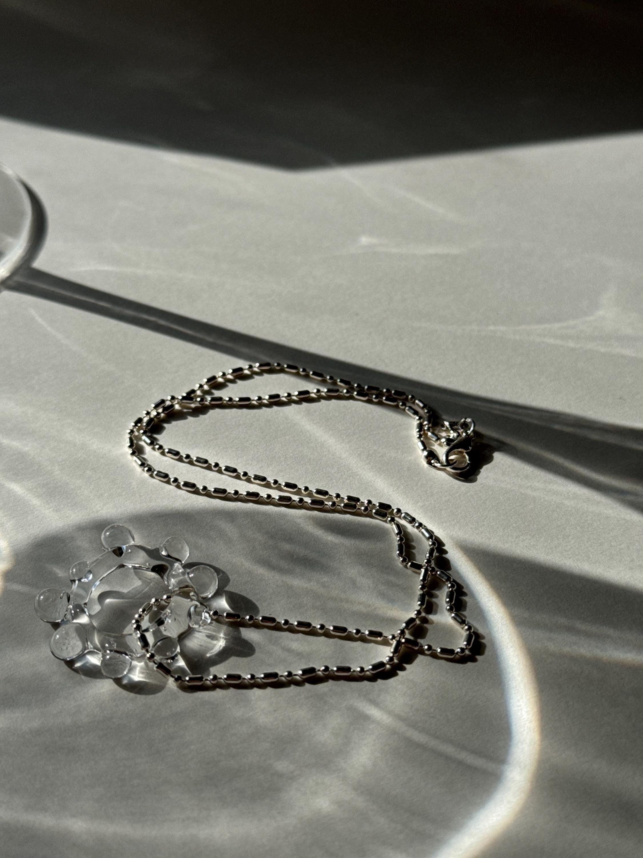 Borosilicate Glass Sun Necklace: Sterling Silver Chain, Handmade Bubbly Pendant