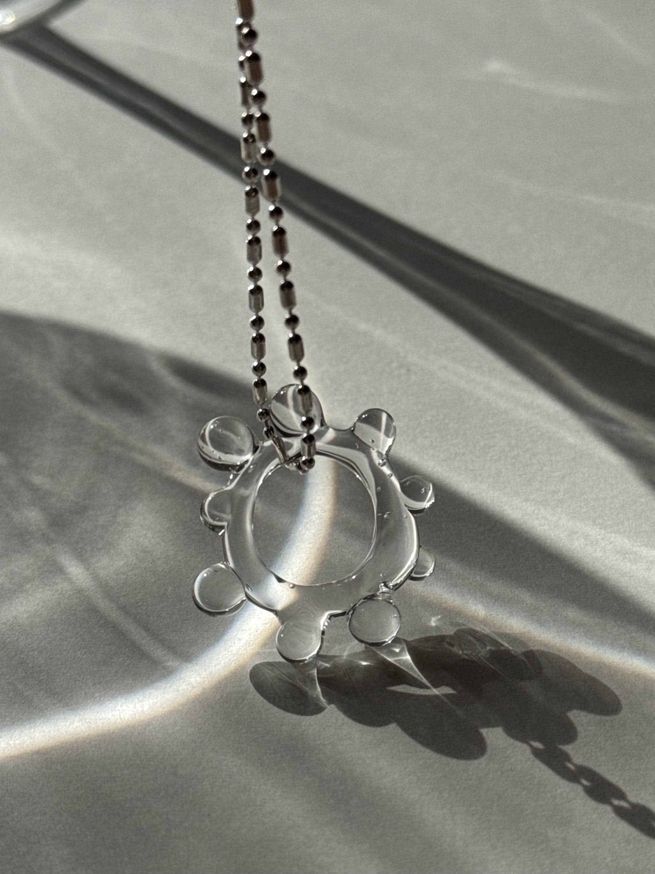Borosilicate Glass Sun Necklace: Sterling Silver Chain, Handmade Bubbly Pendant