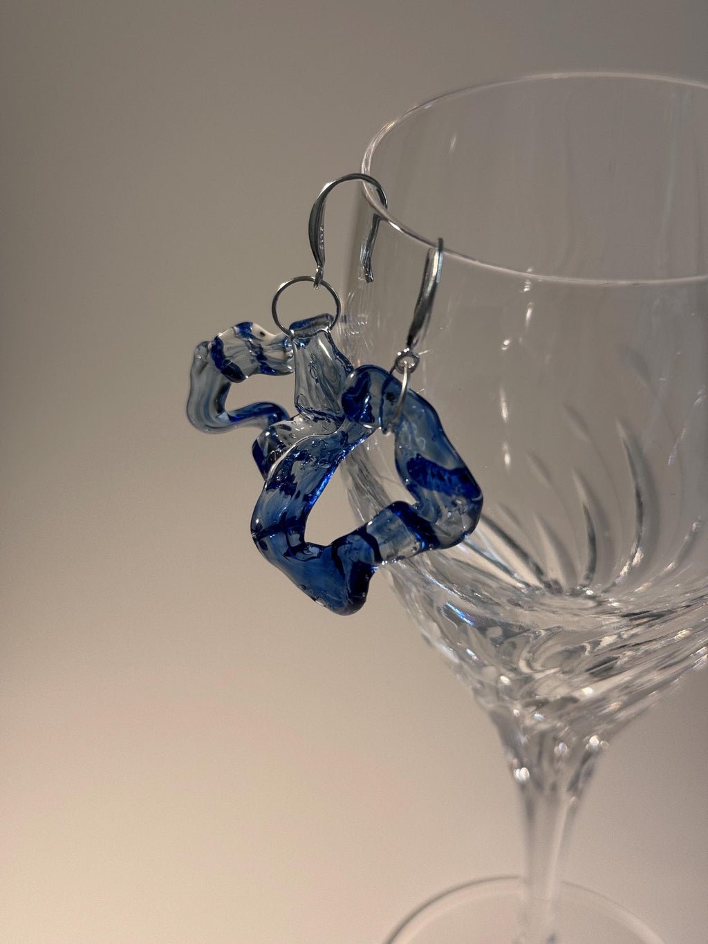 Blue Glass Hoop Earrings: Handmade Borosilicate Sterling Silver Hooks