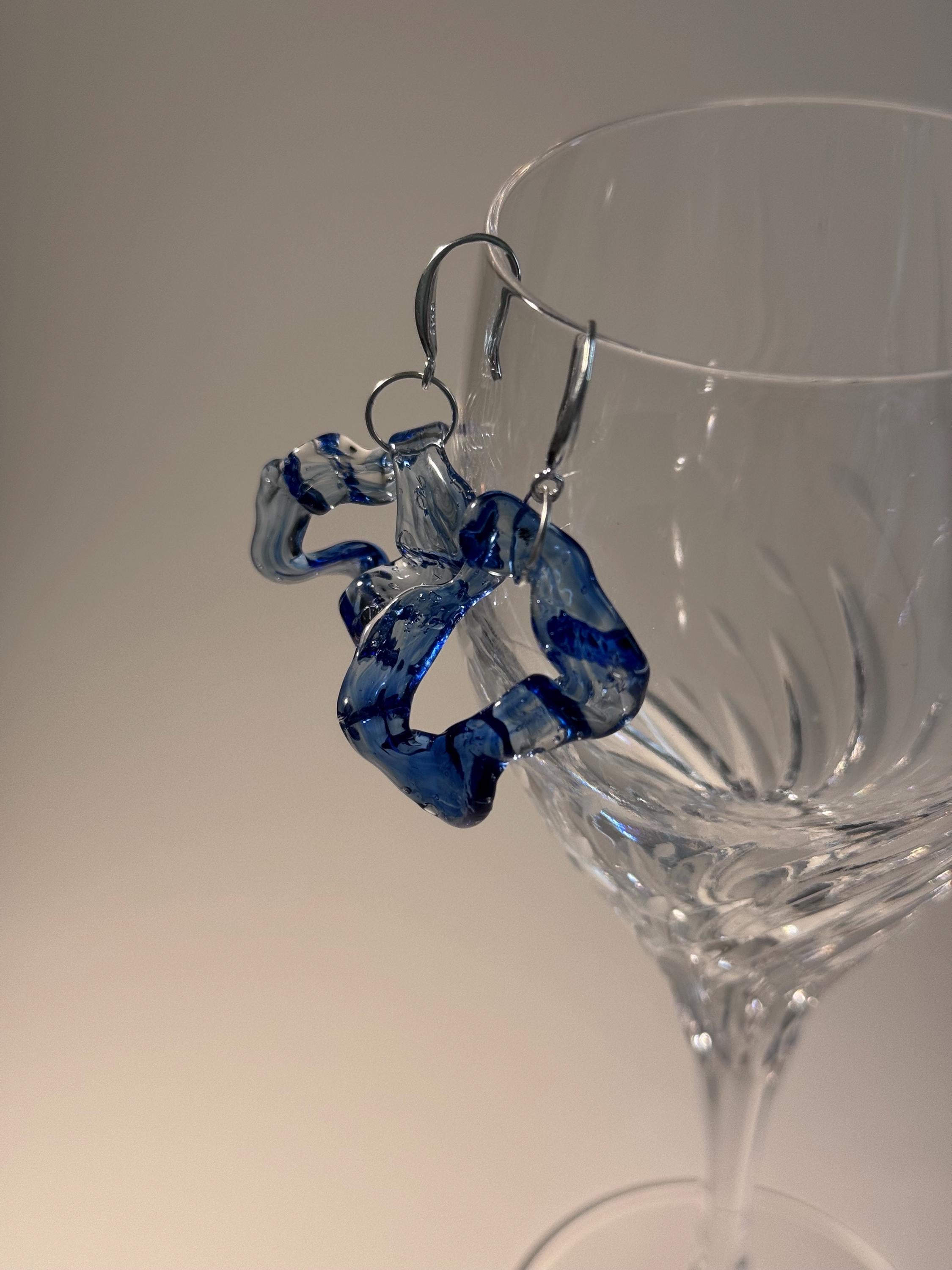 Blue Glass Hoop Earrings: Handmade Borosilicate Sterling Silver Hooks
