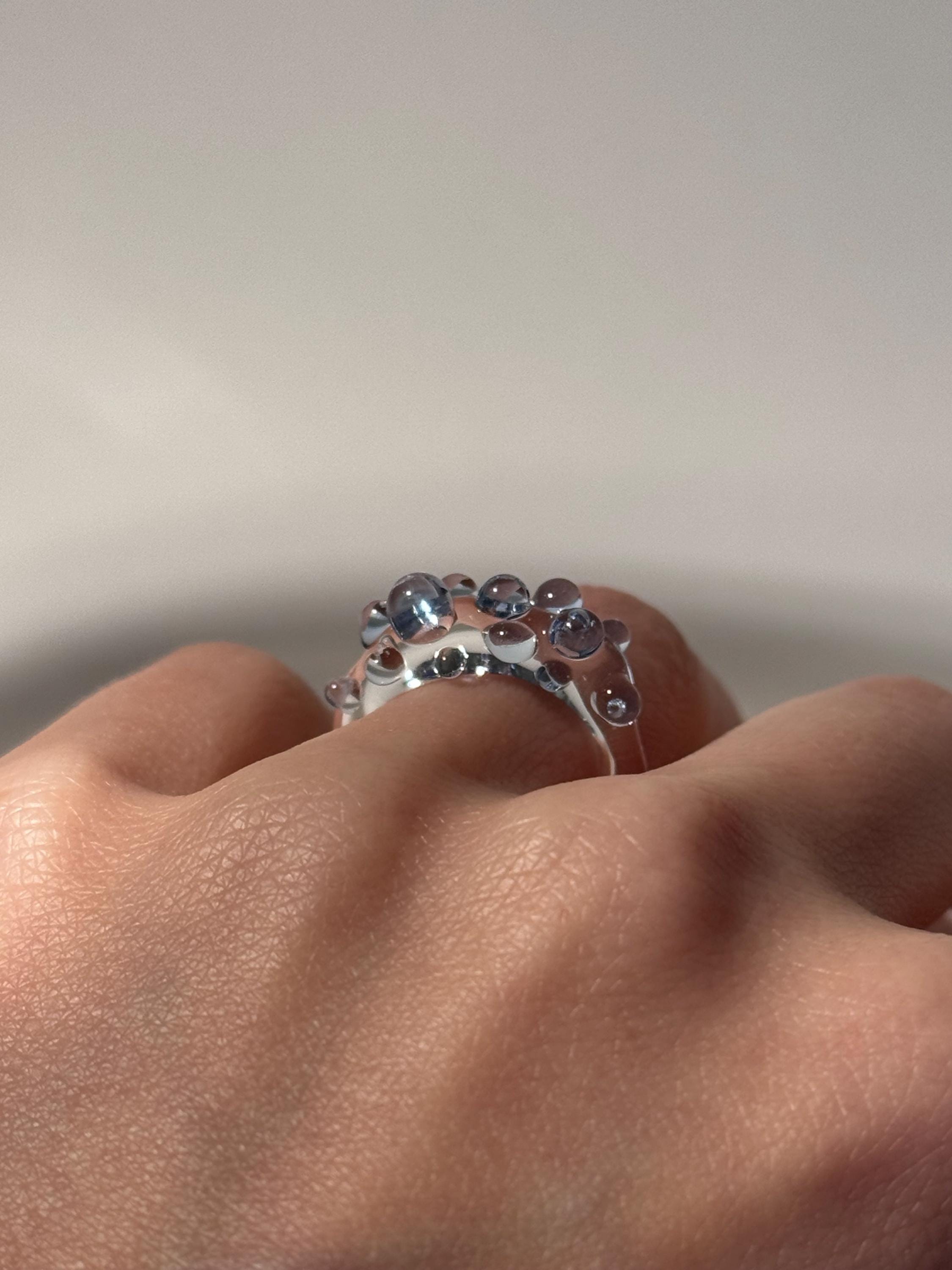 Handmade Blue Dotted Glass Ring