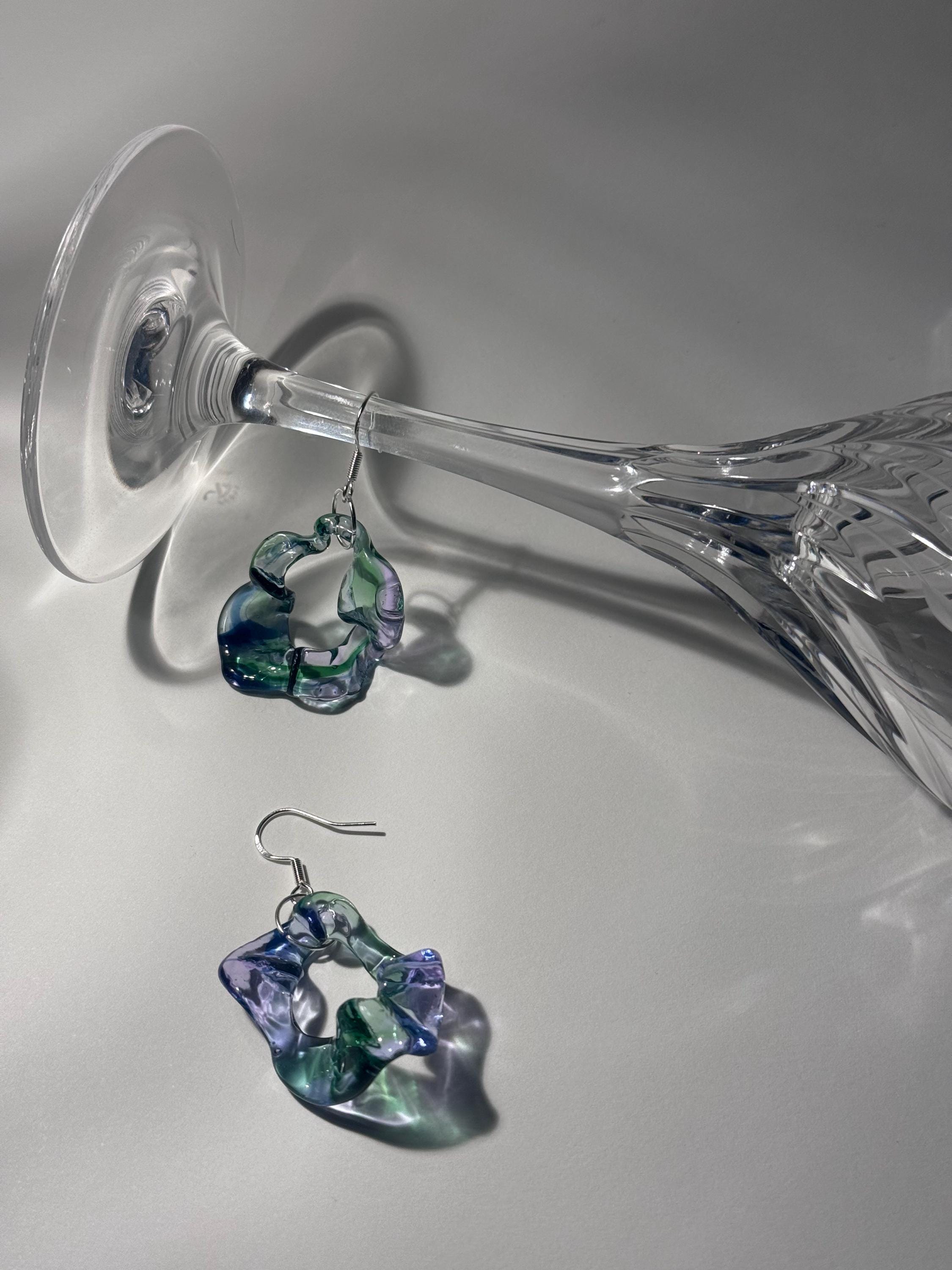 Purple, green and blue butterfly flutter earrings