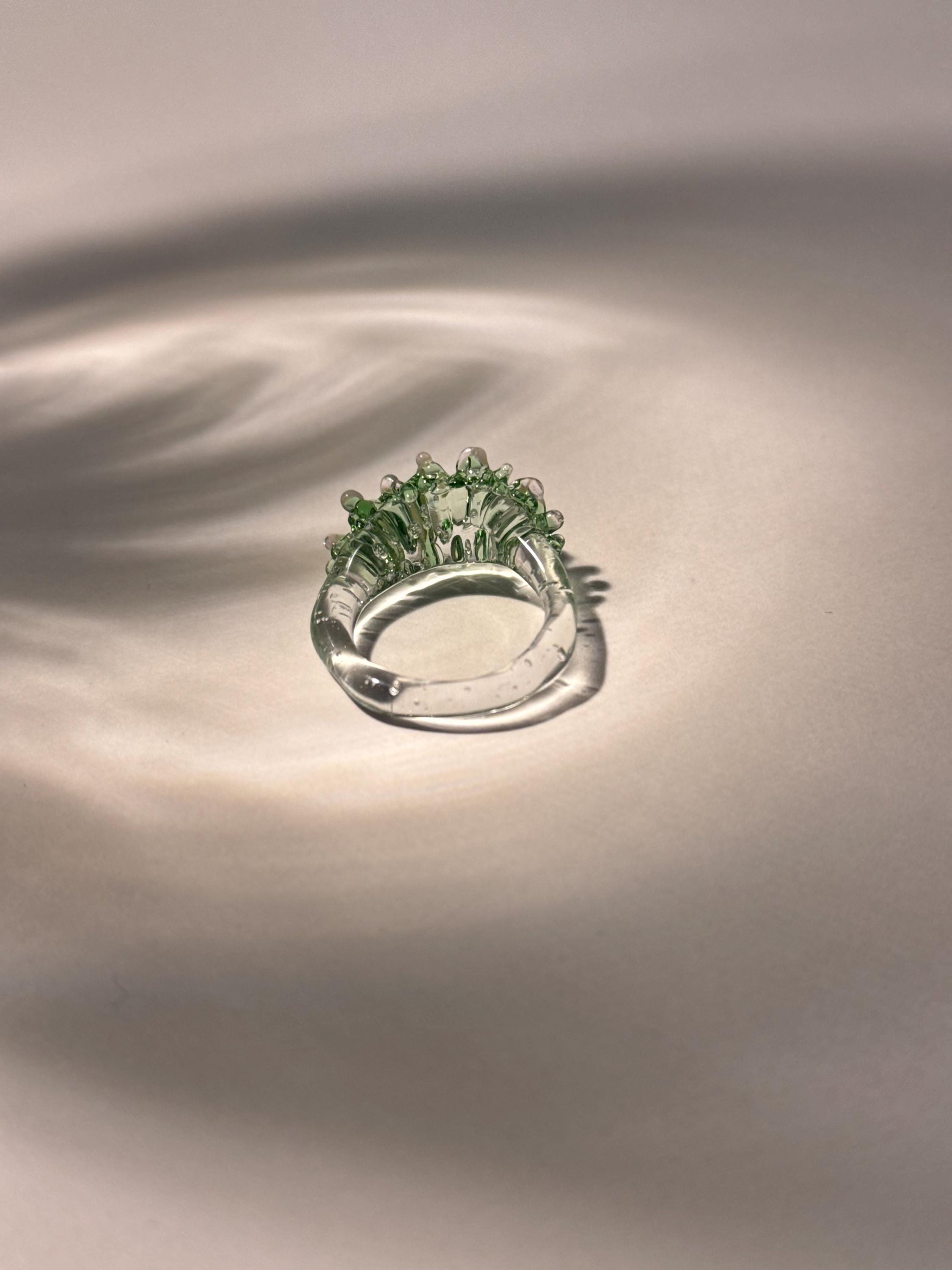Sprinkled Green & Rose Glass Ring