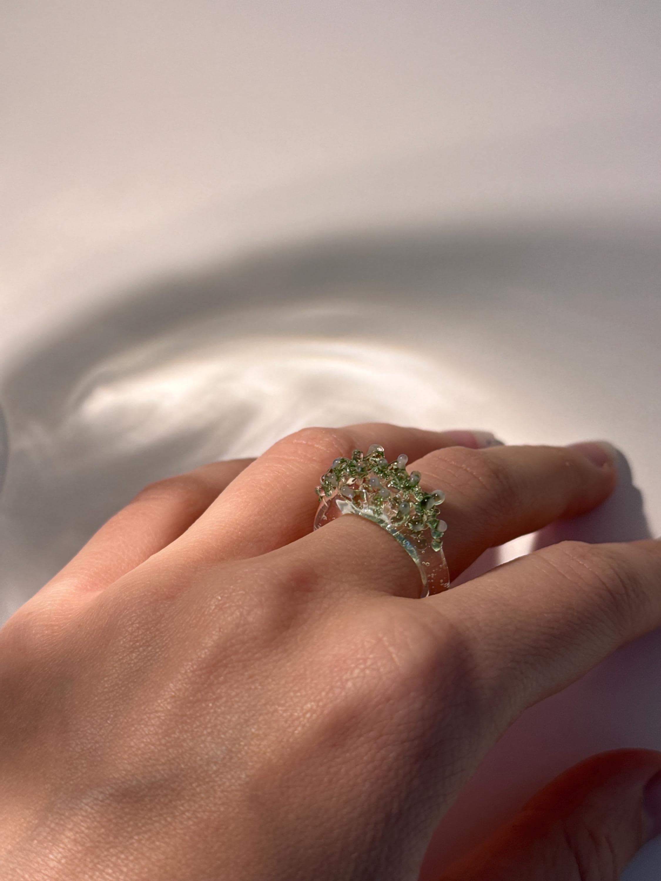 Sprinkled Green & Rose Glass Ring