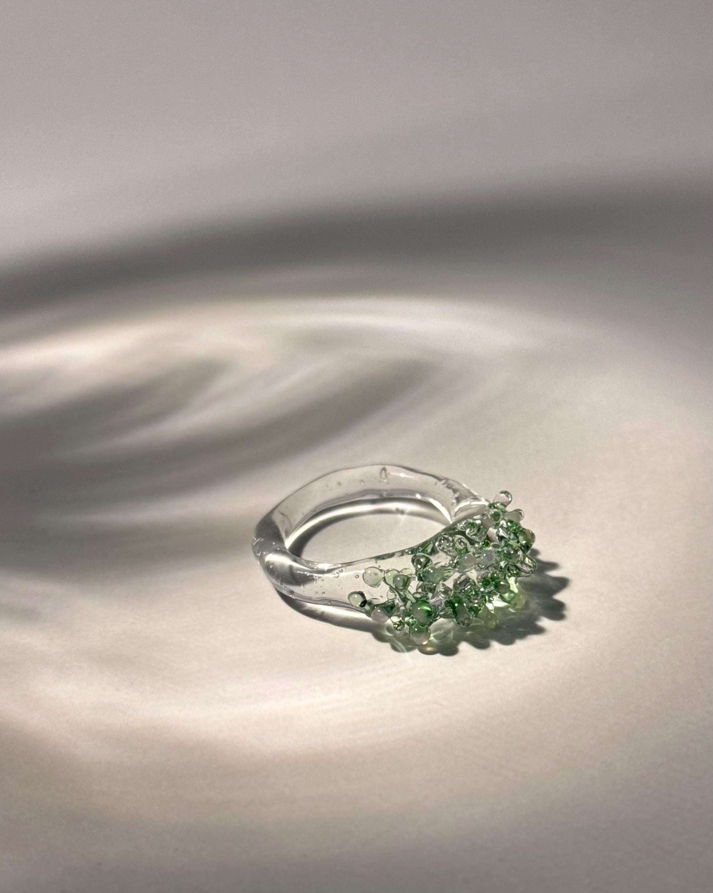 Sprinkled Green & Rose Glass Ring
