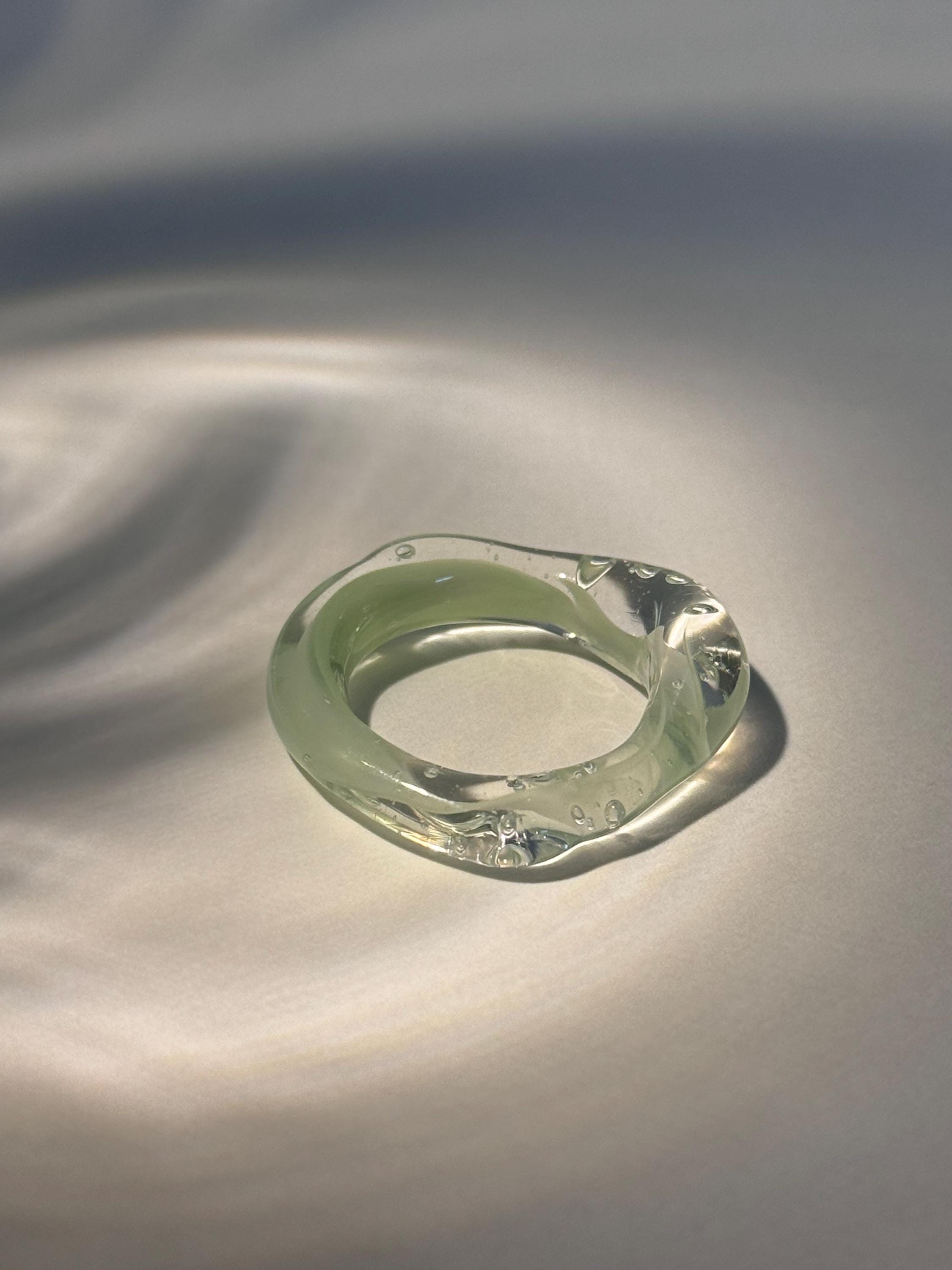 Mint Green Matcha Swirl Glass Ring