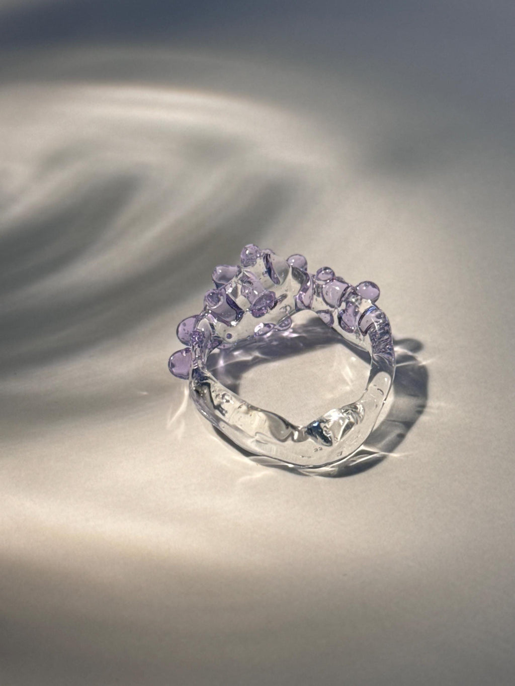 Lilac and Clear Glass Ring