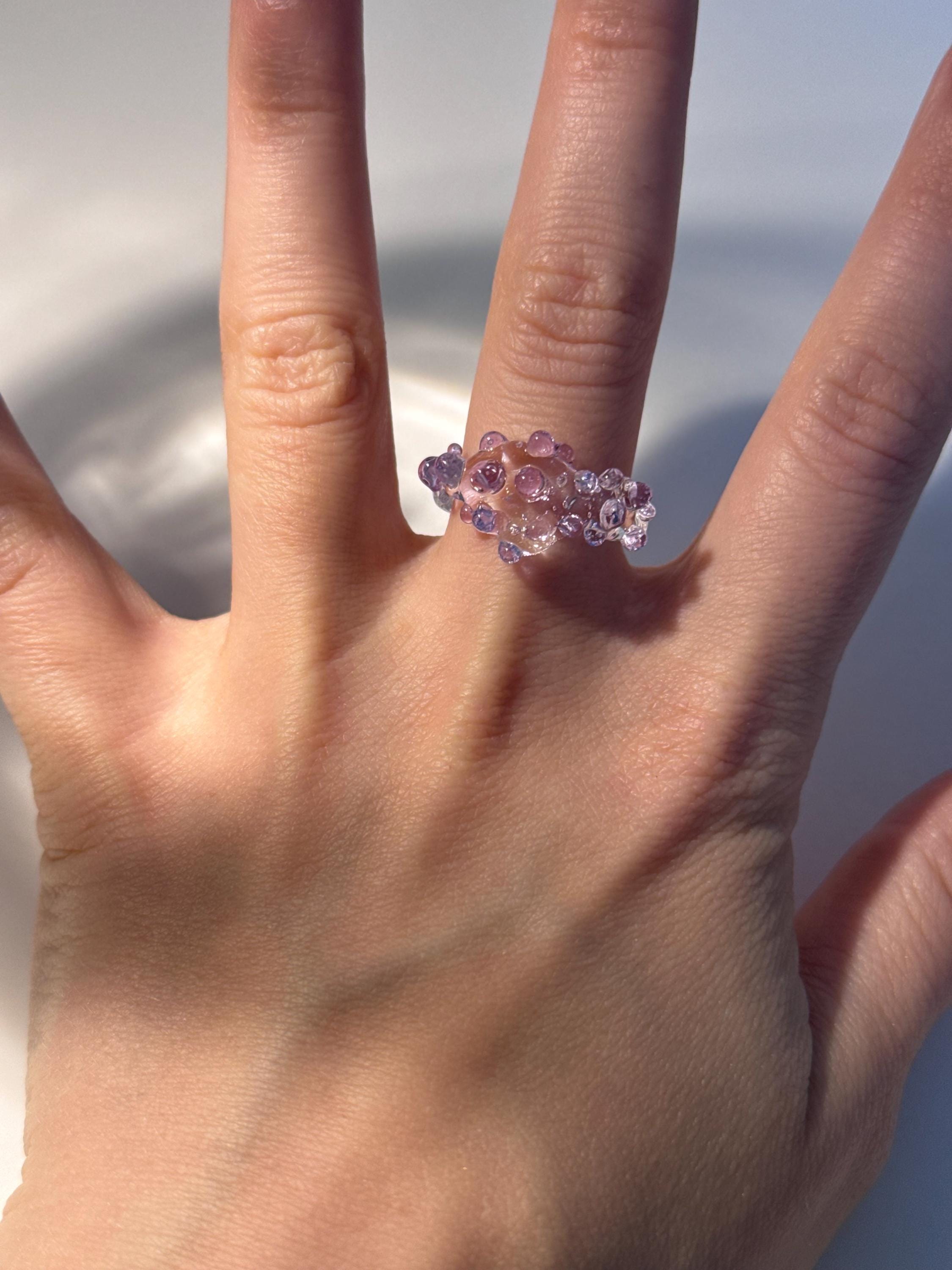 Lilac and Clear Glass Ring