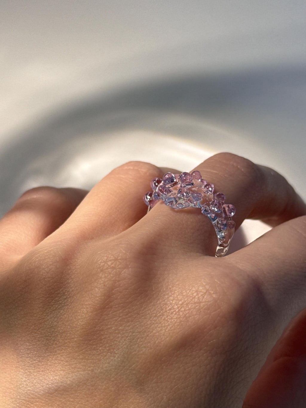 Lilac and Clear Glass Ring
