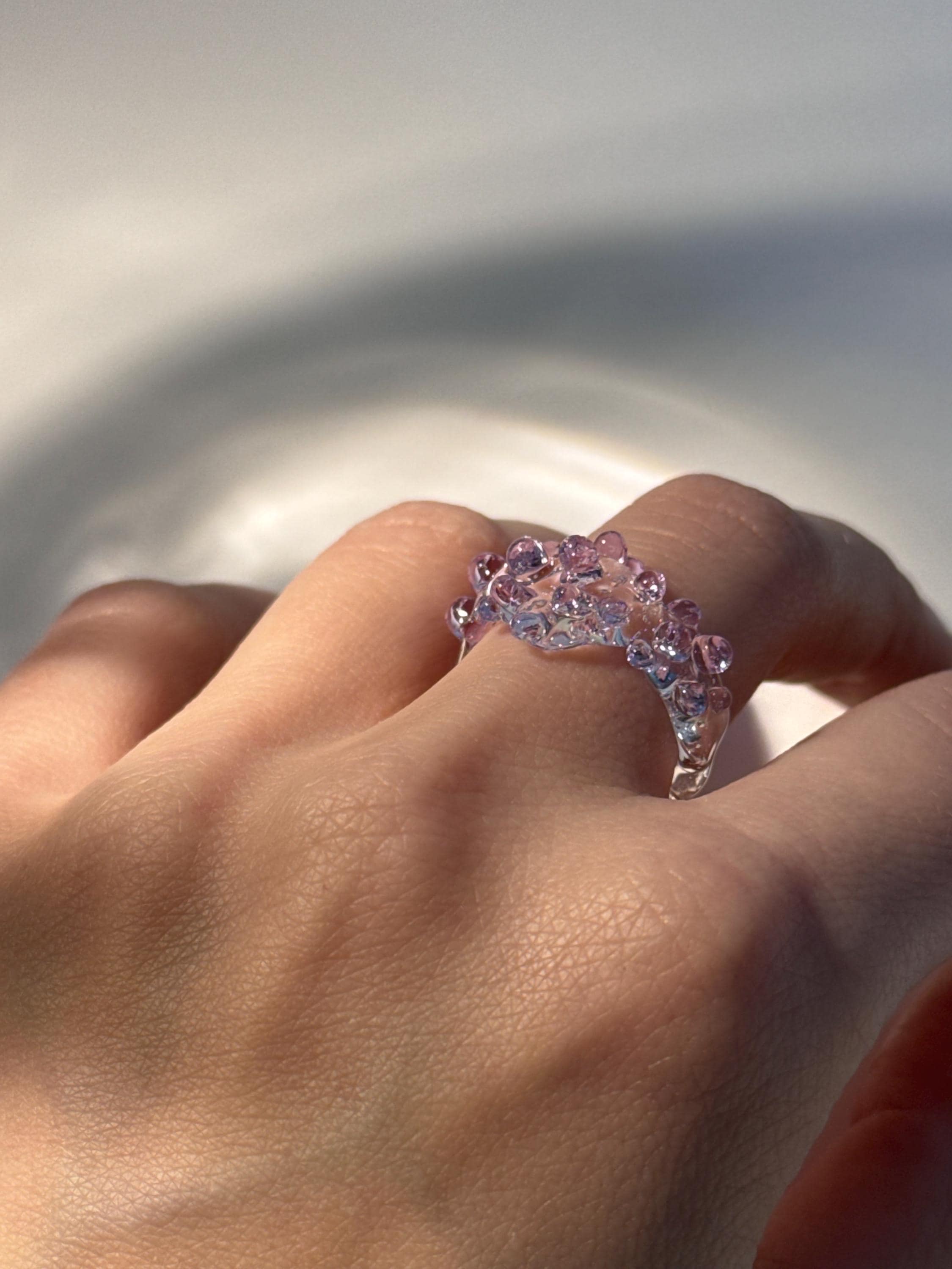 Lilac and Clear Glass Ring