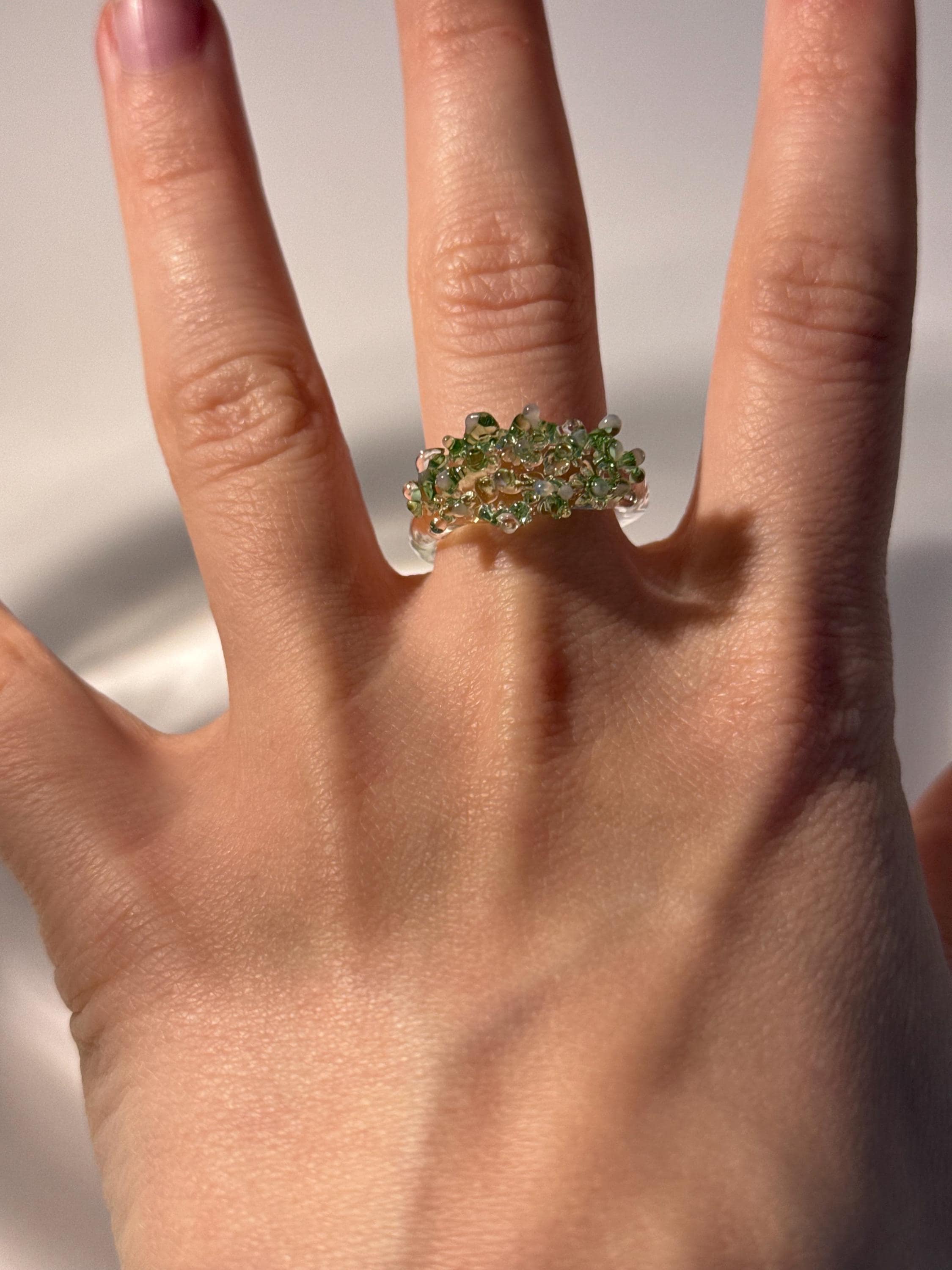 Sprinkled Green & Rose Glass Ring
