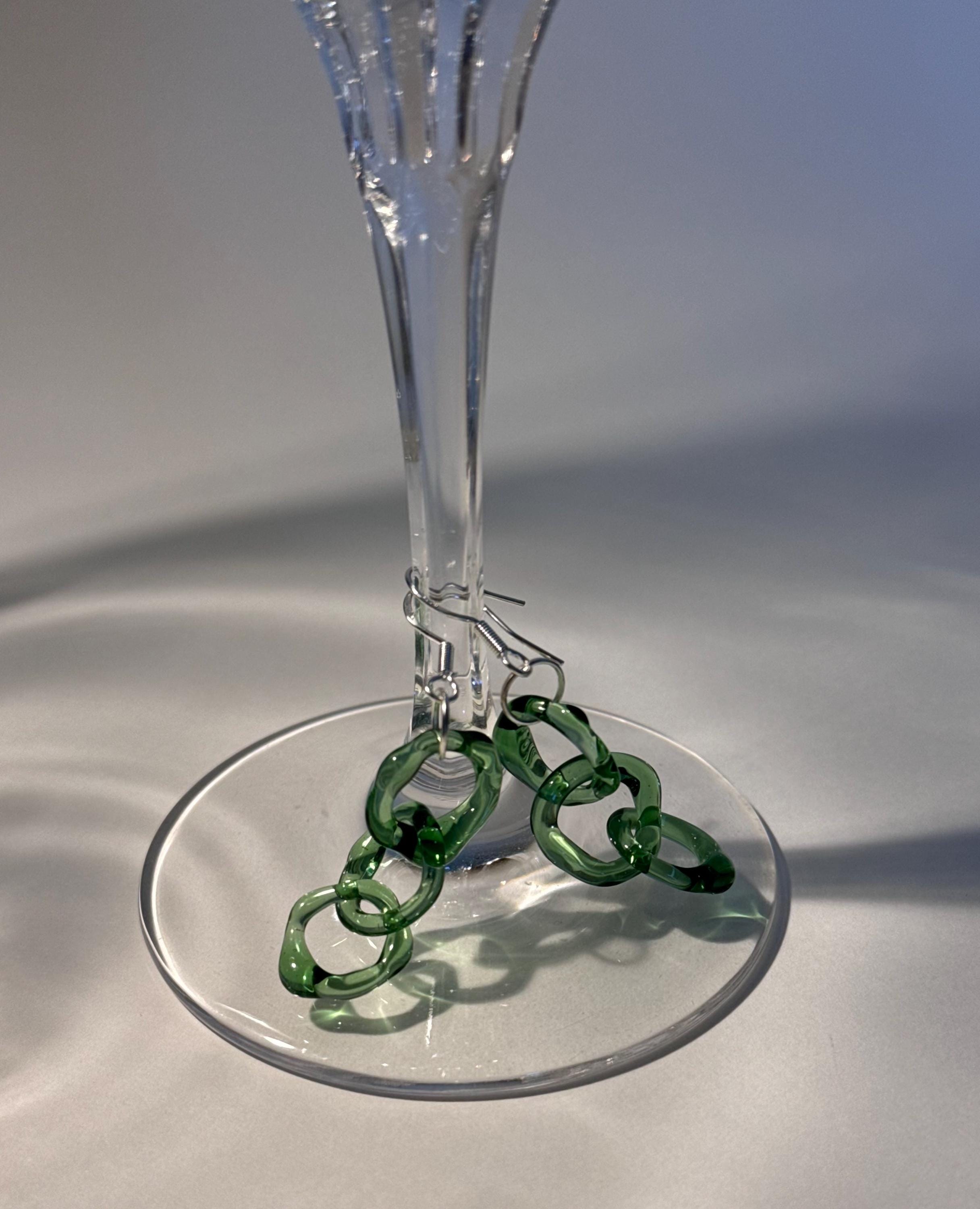 Handcrafted Green Borosilicate Glass chainlink Earrings