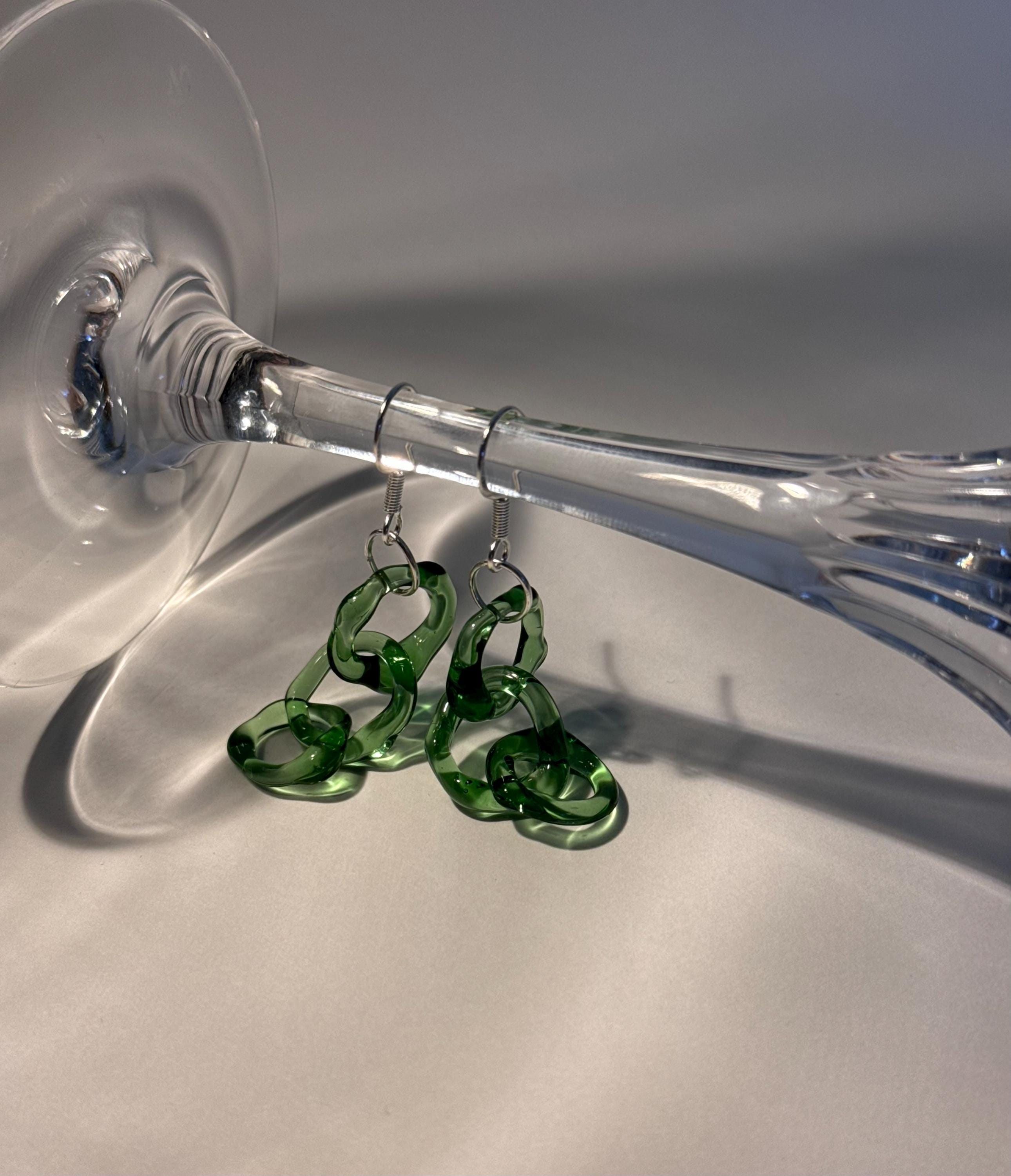 Handcrafted Green Borosilicate Glass chainlink Earrings