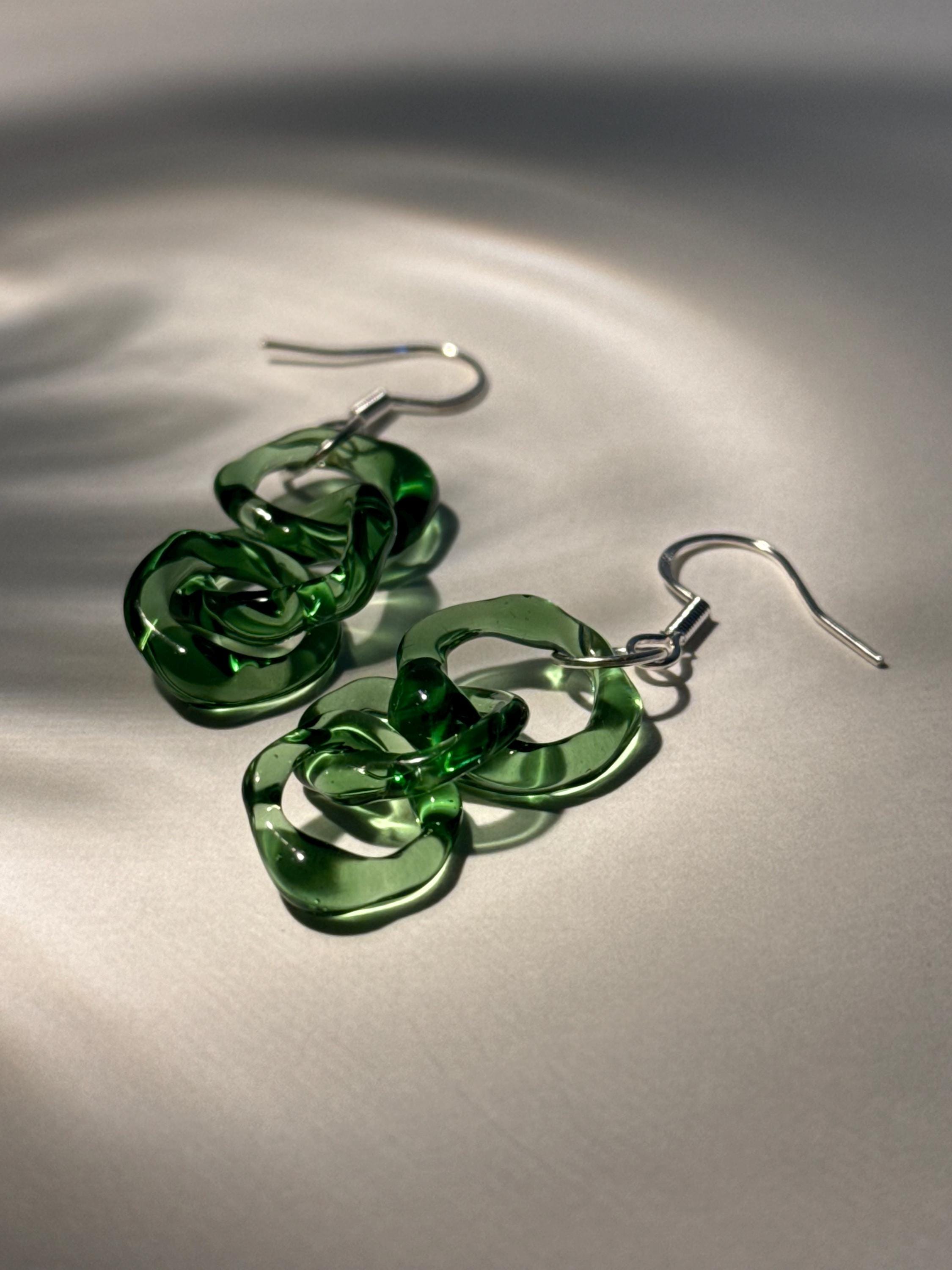 Handcrafted Green Borosilicate Glass chainlink Earrings