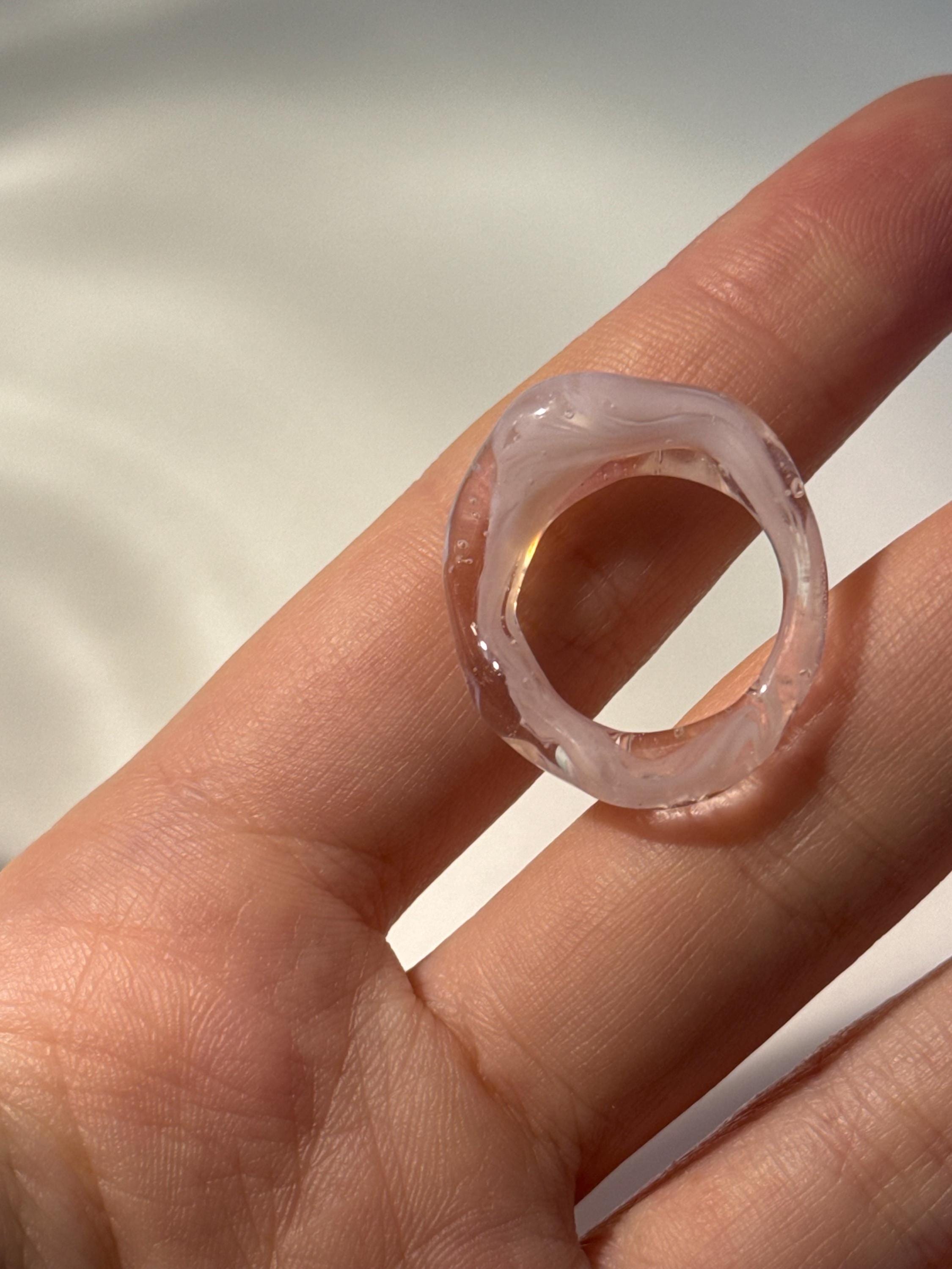 Rose and White Swirl Glass Ring:
