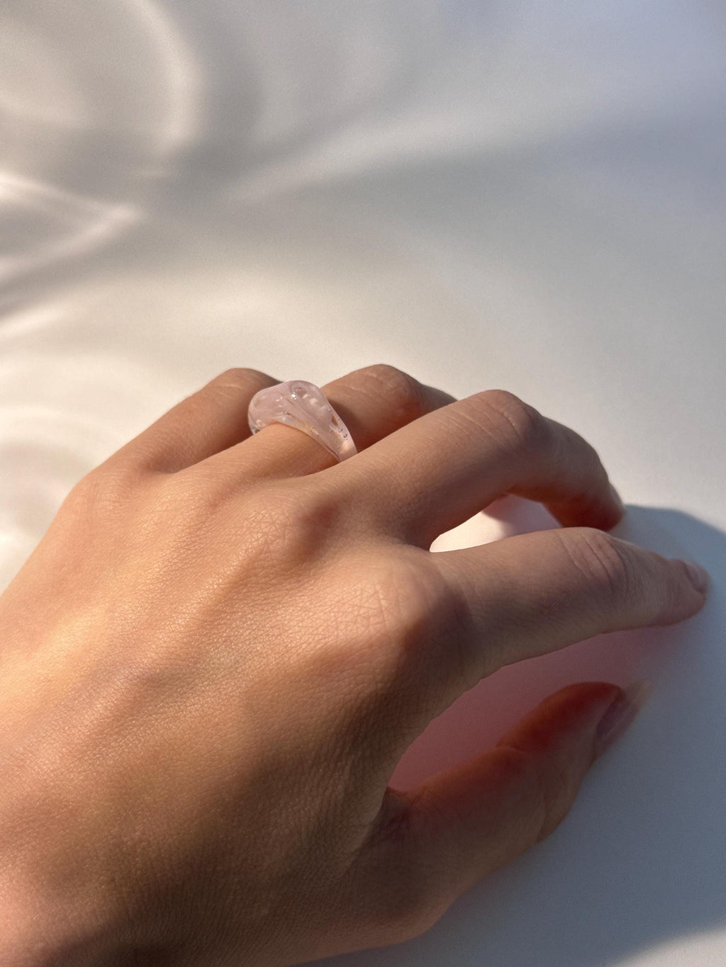Rose and White Swirl Glass Ring: