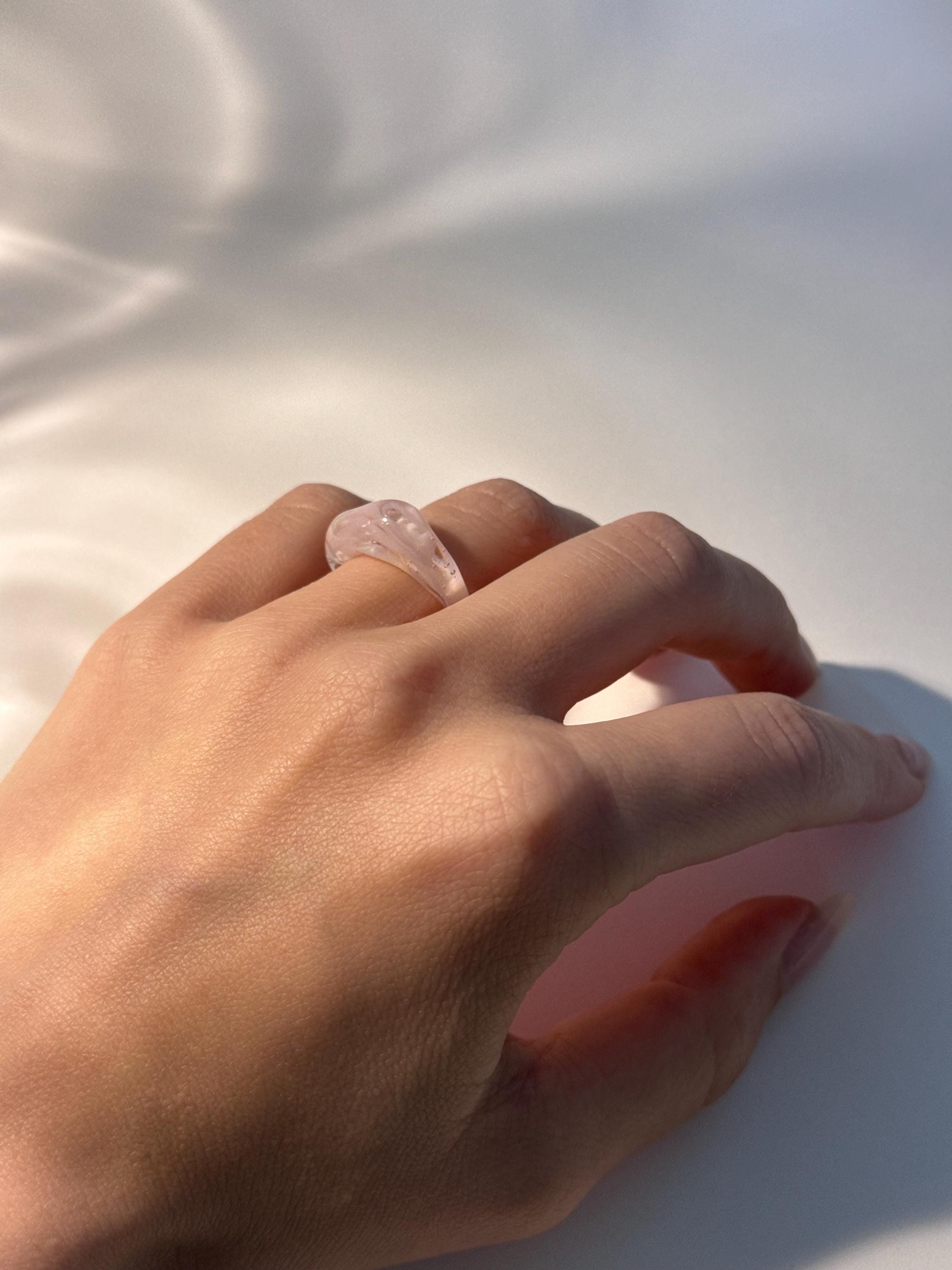Rose and White Swirl Glass Ring: