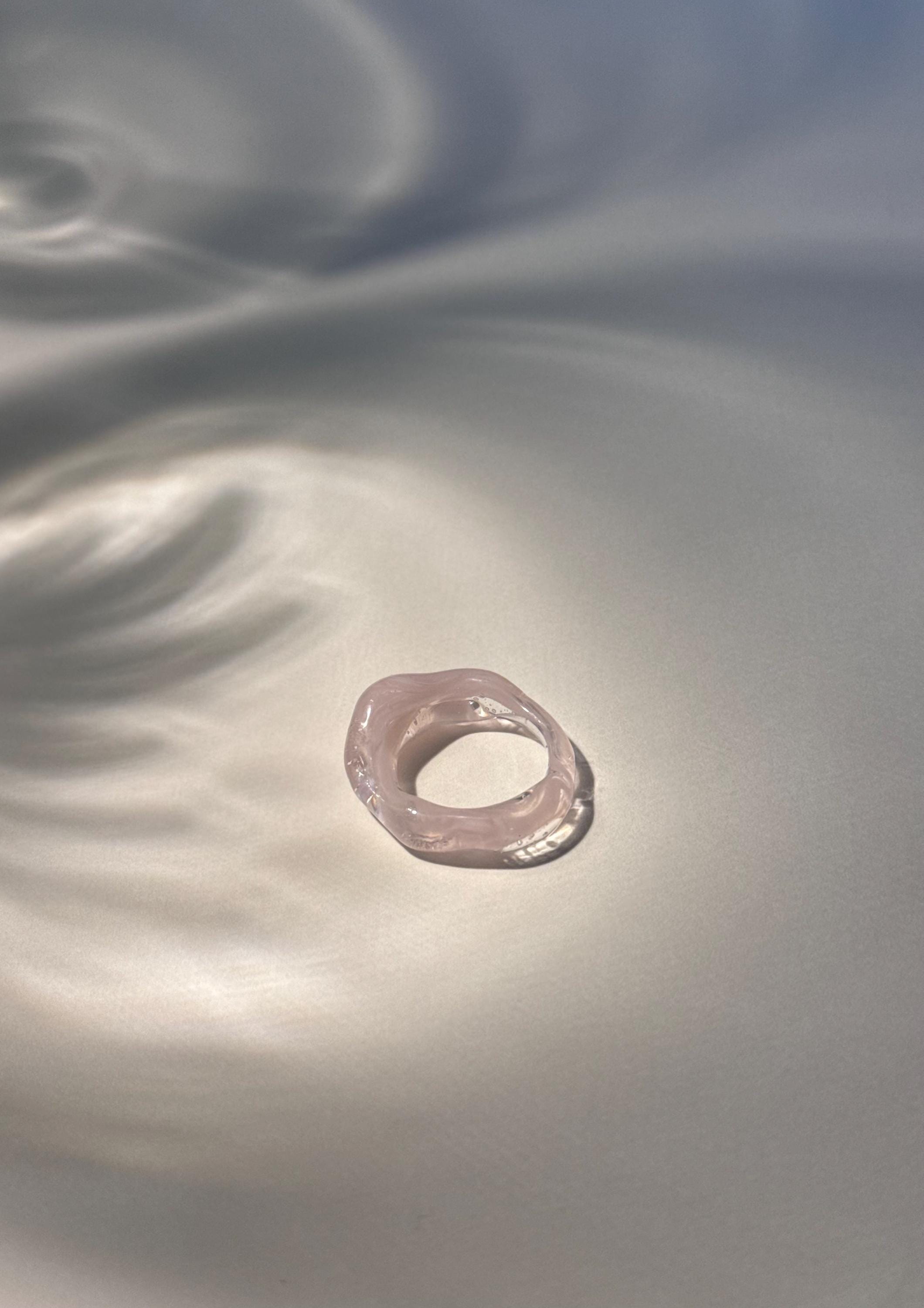 Rose and White Swirl Glass Ring: