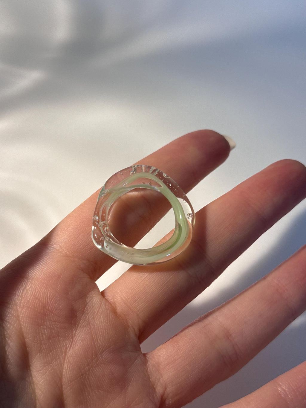 Mint Green Matcha Swirl Glass Ring