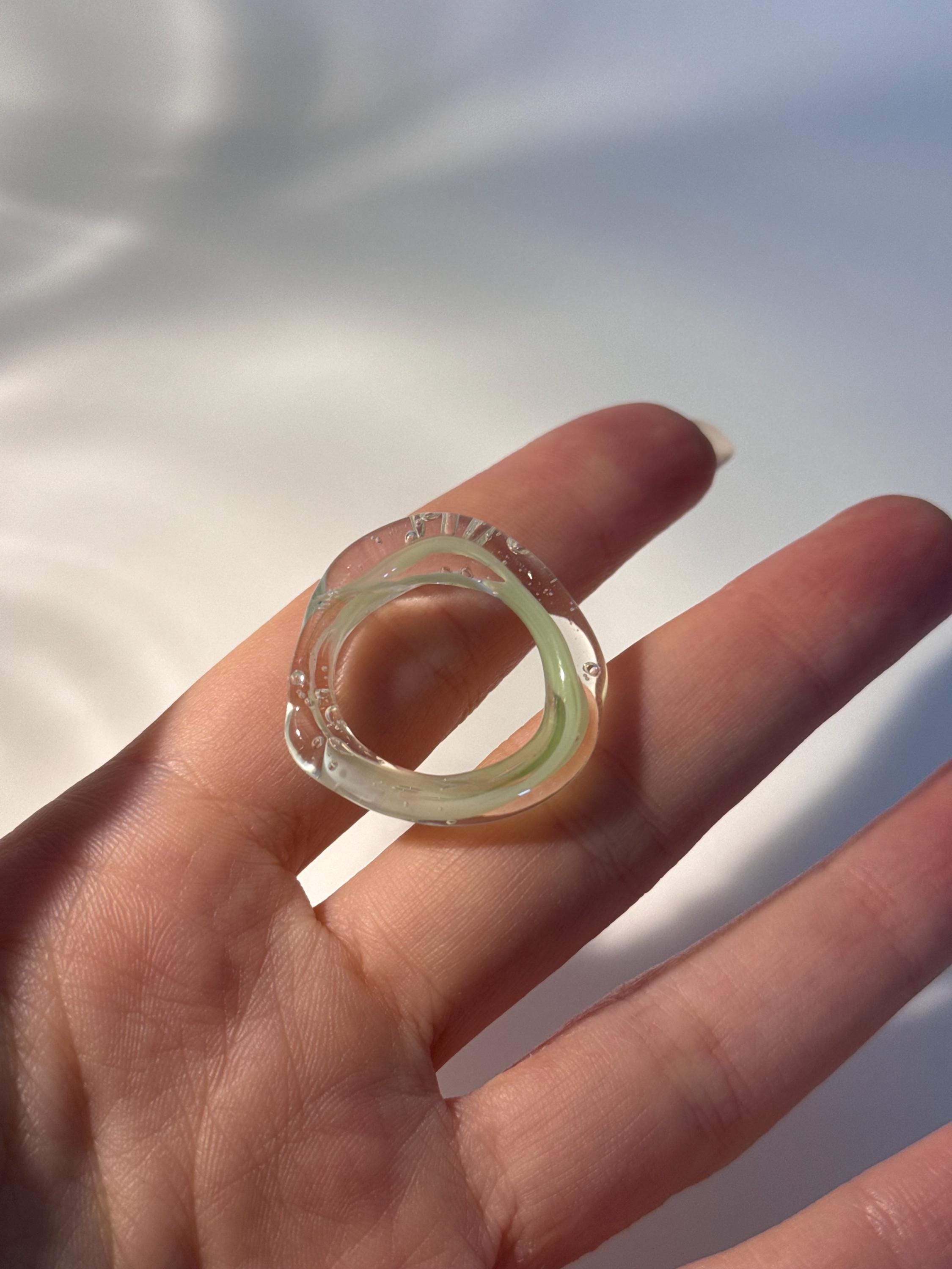 Mint Green Matcha Swirl Glass Ring