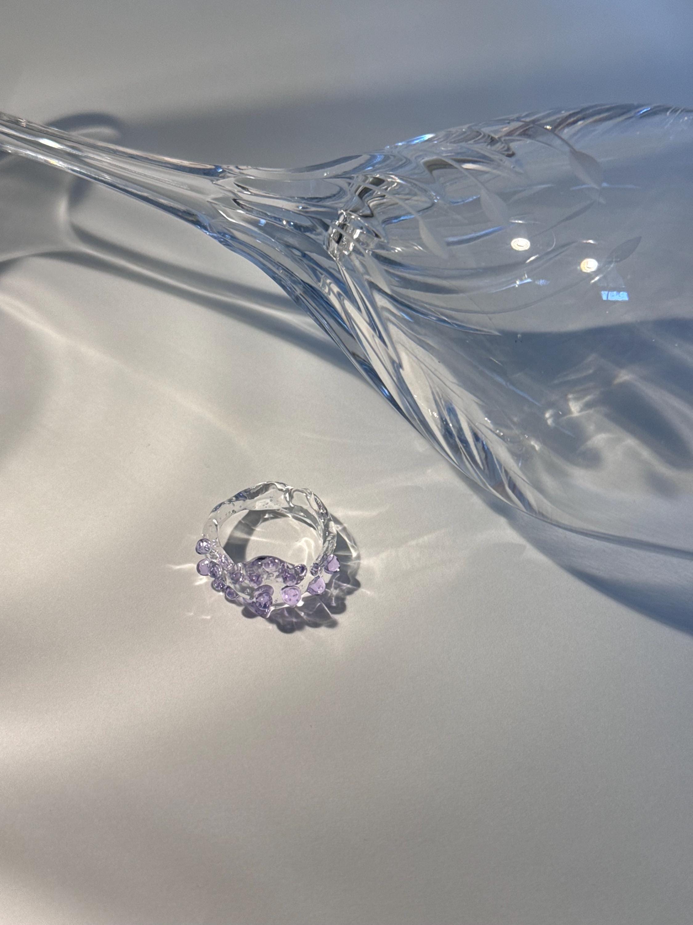 Lilac and Clear Glass Ring