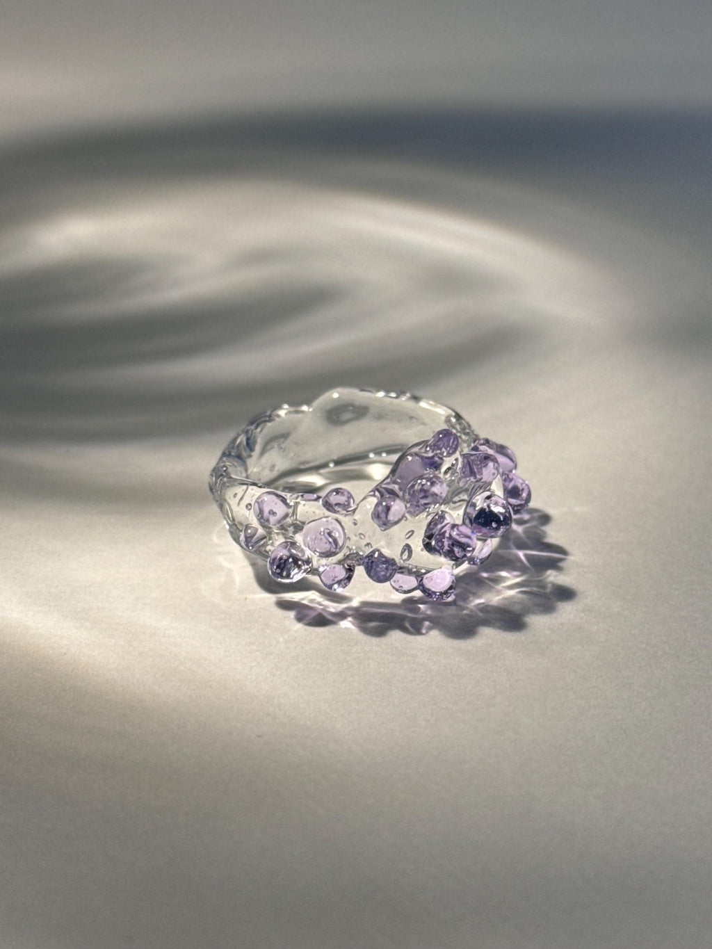 Lilac and Clear Glass Ring