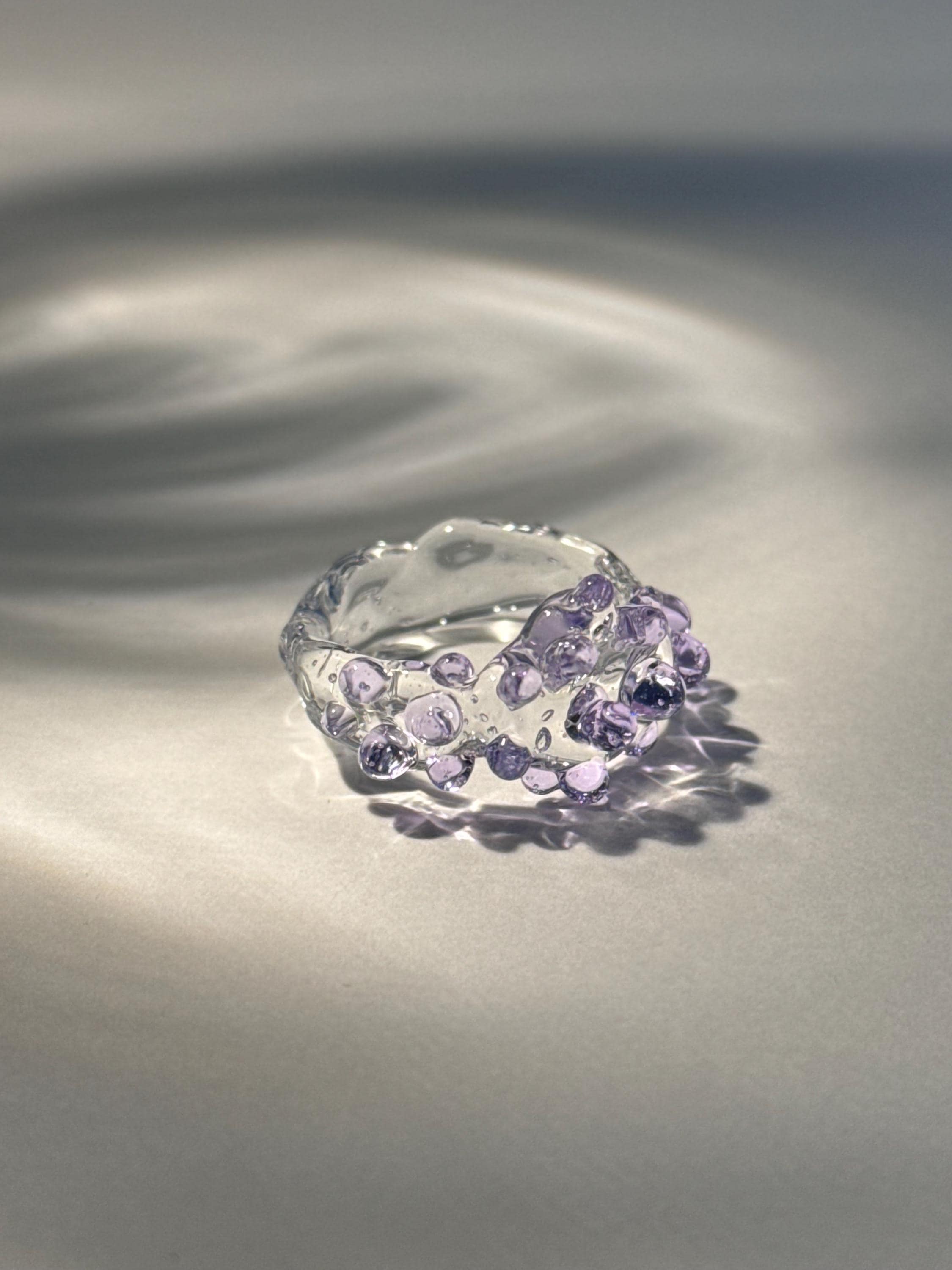 Lilac and Clear Glass Ring
