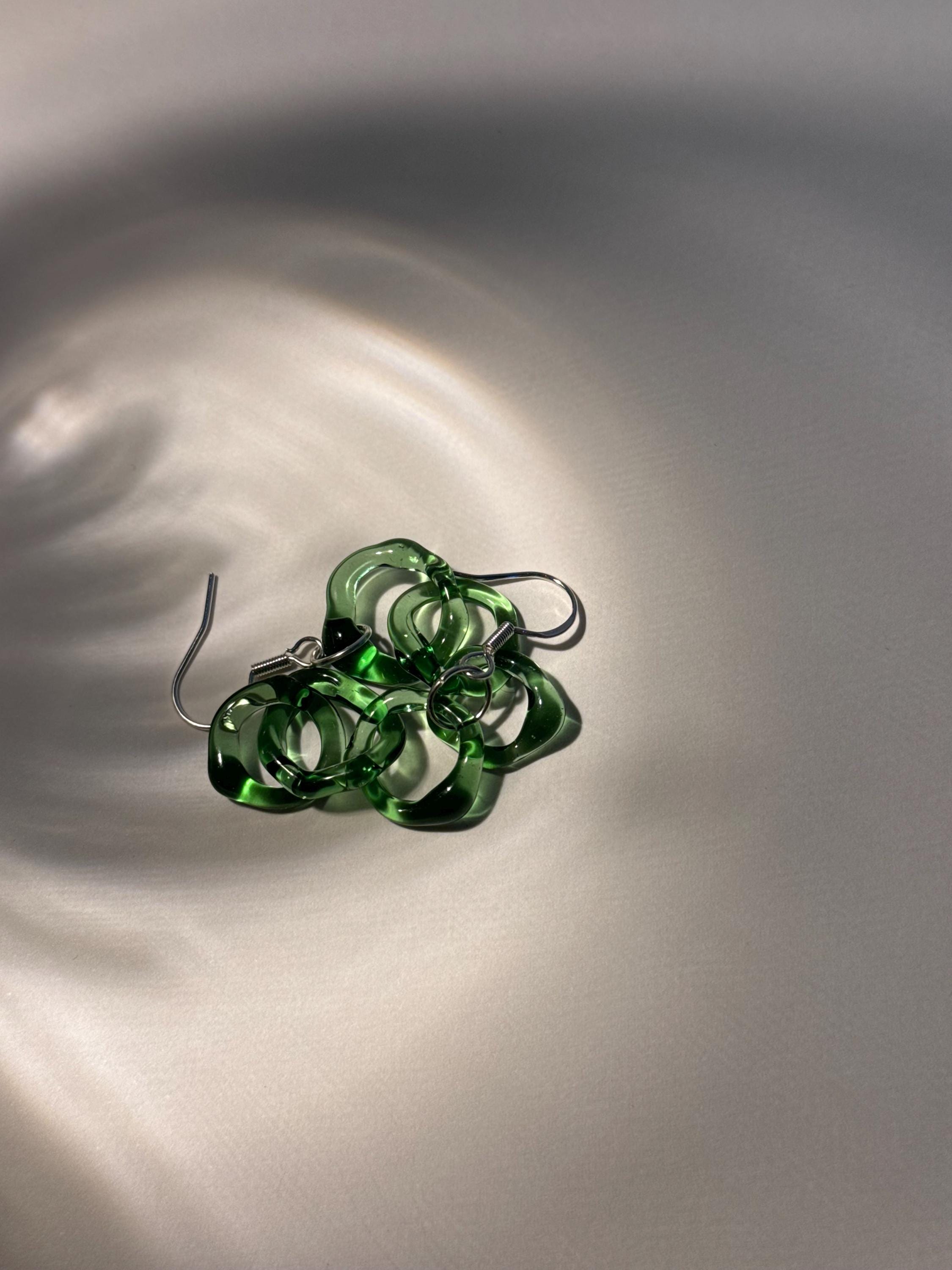 Handcrafted Green Borosilicate Glass chainlink Earrings
