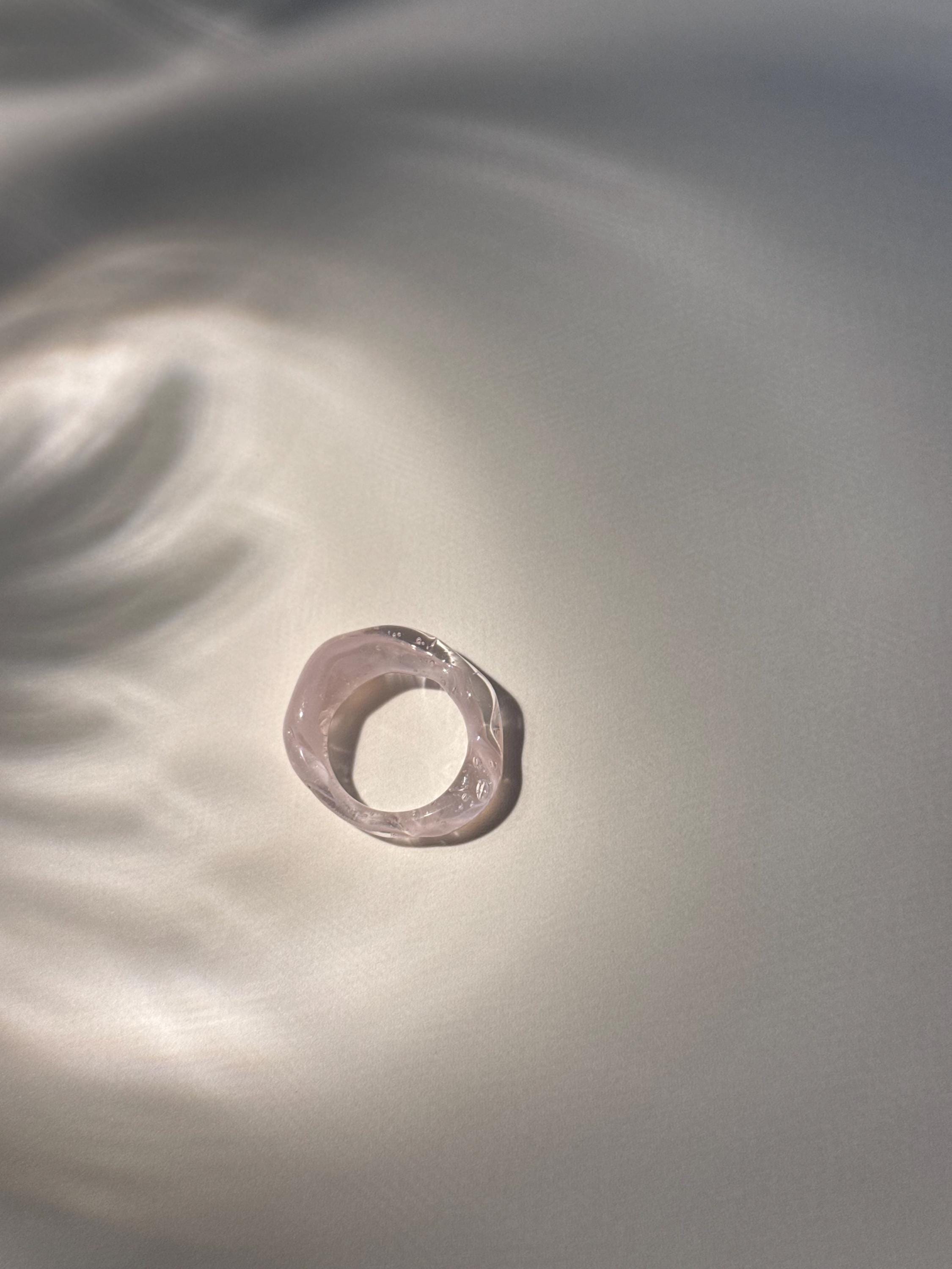Rose and White Swirl Glass Ring: