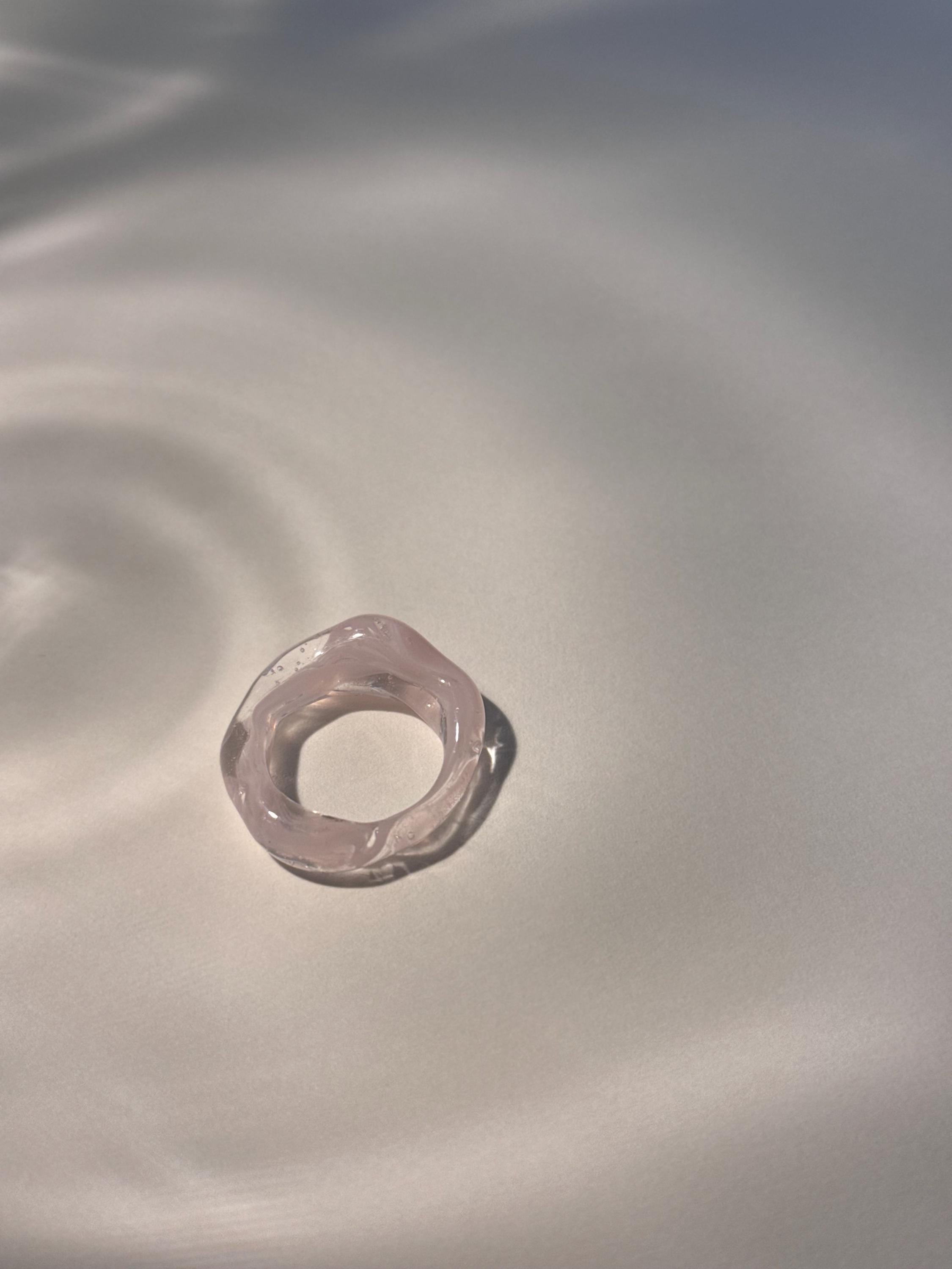 Rose and White Swirl Glass Ring: