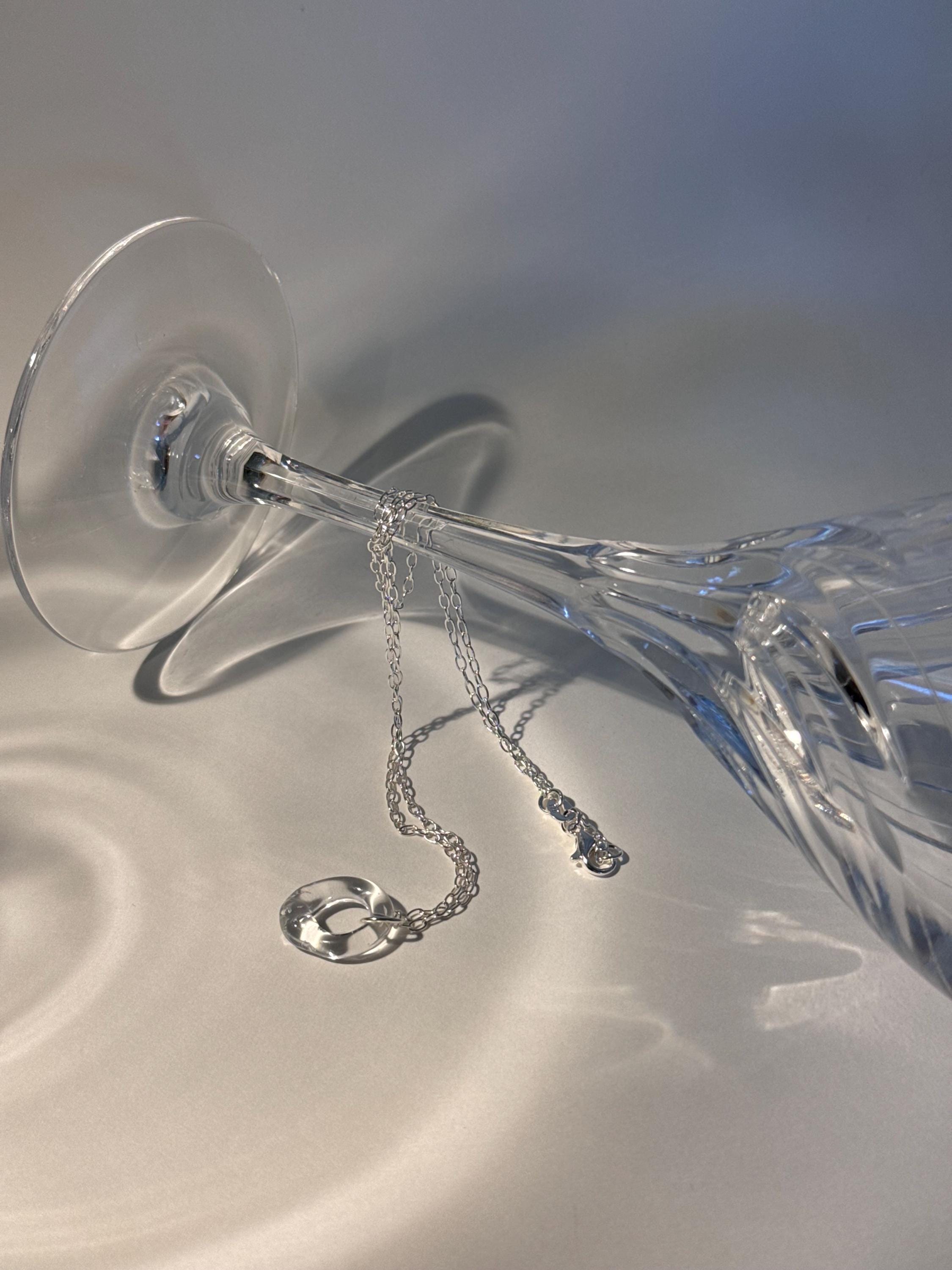 Borosilicate Glass Circle Pendant: Sterling Silver Chain, Minimalist Charm