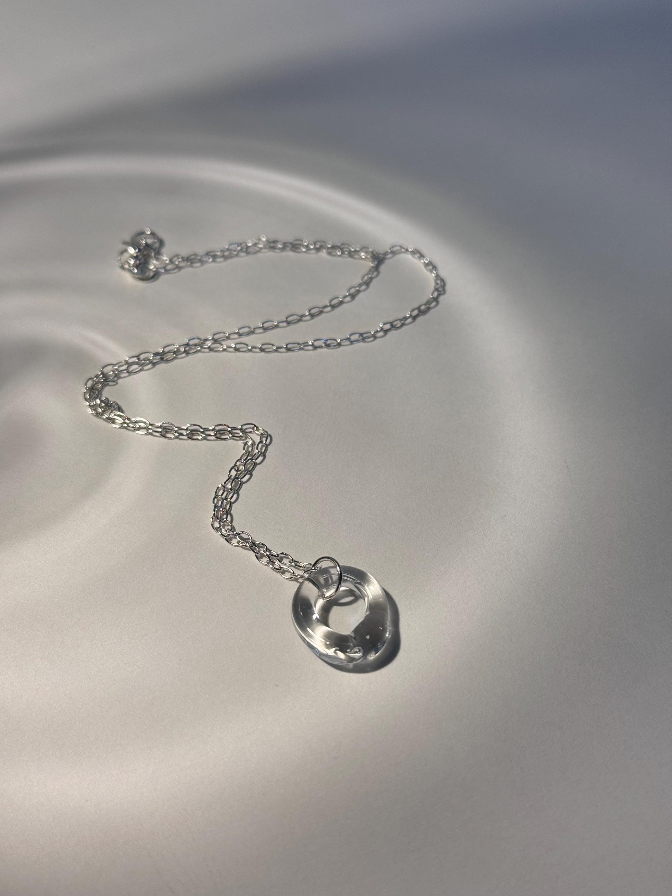 Borosilicate Glass Circle Pendant: Sterling Silver Chain, Minimalist Charm