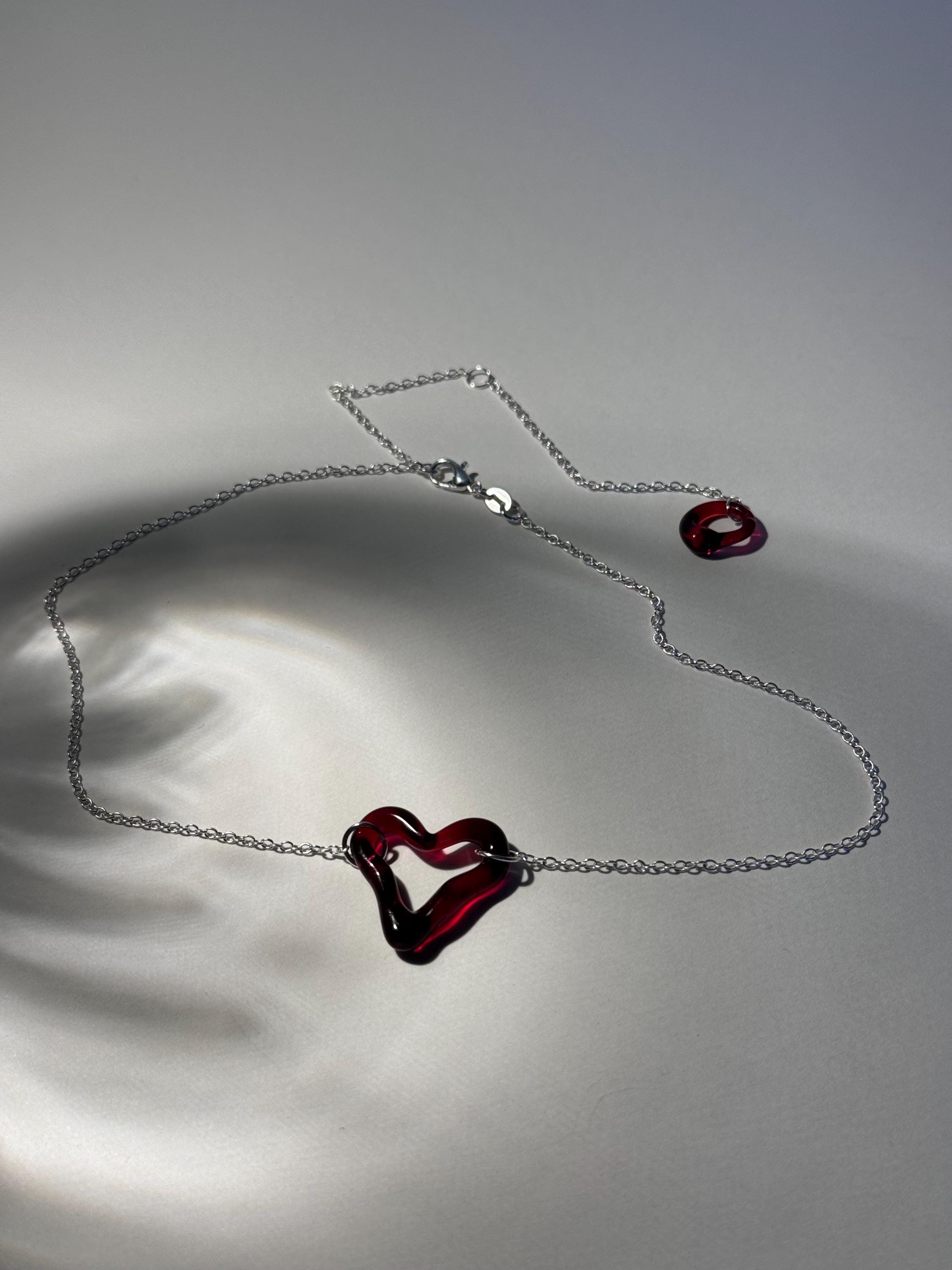 Red Heart Borosilicate Glass Choker