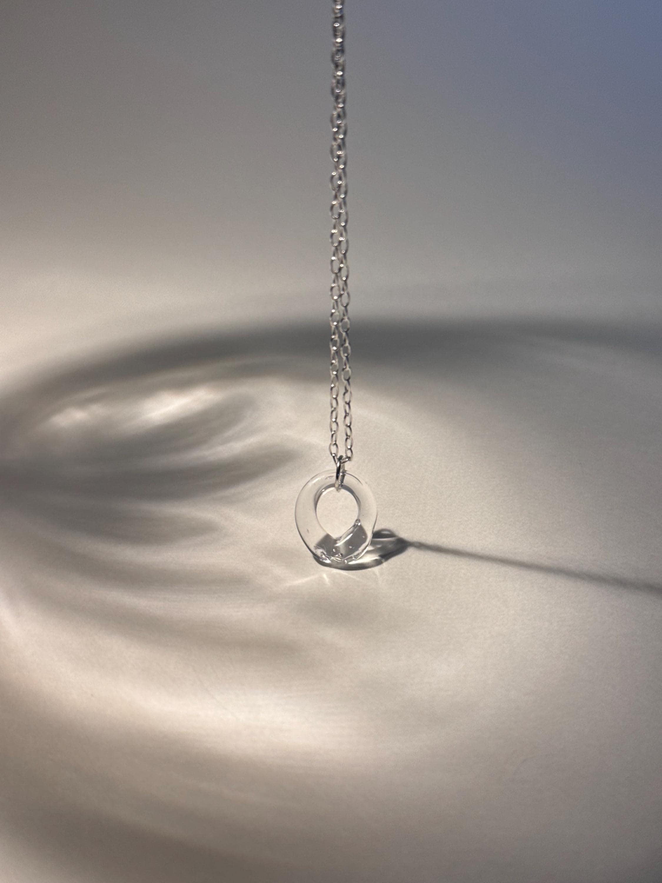 Borosilicate Glass Circle Pendant: Sterling Silver Chain, Minimalist Charm
