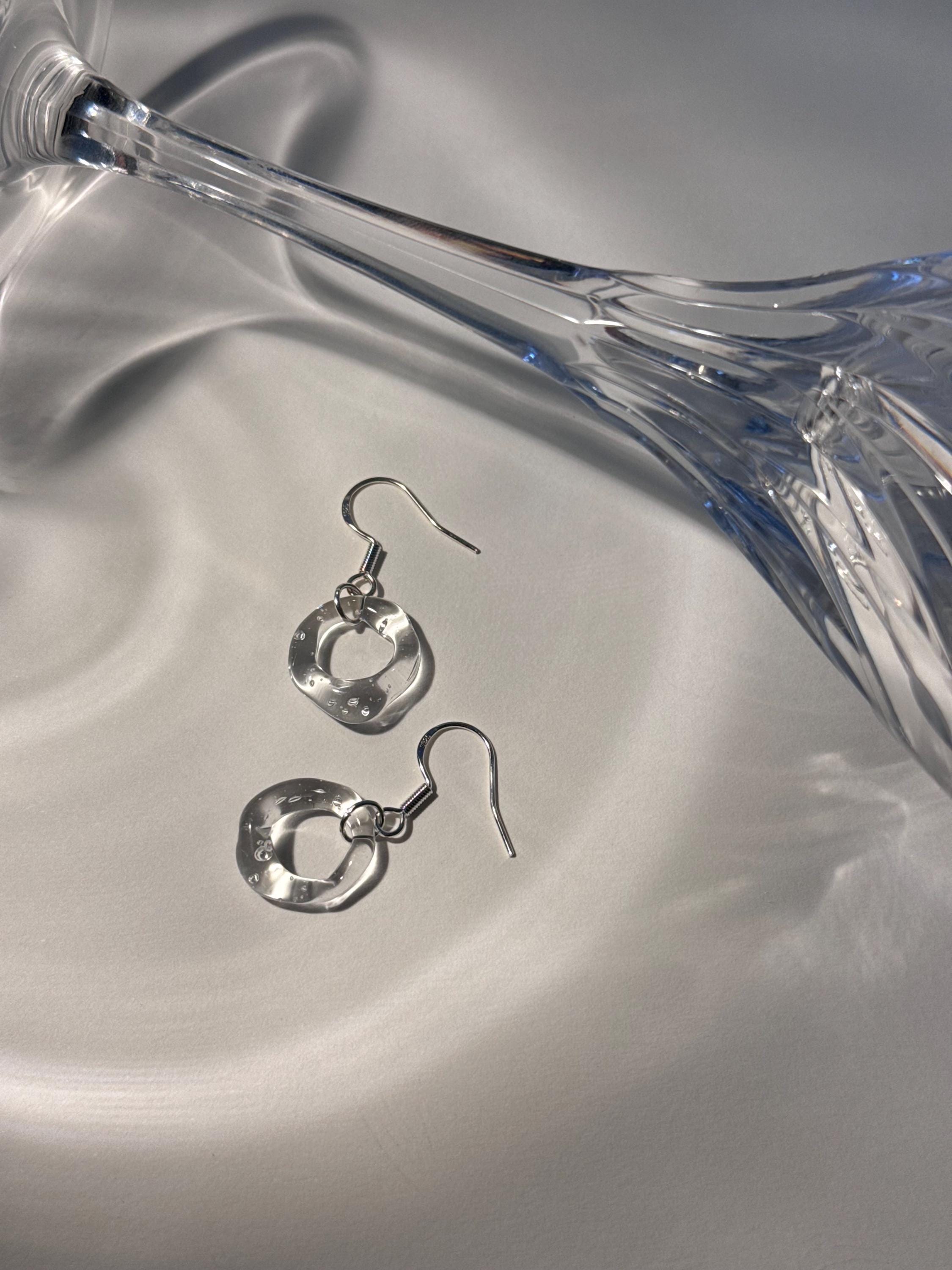 Handcrafted Clear Circle Borosilicate Glass Earrings
