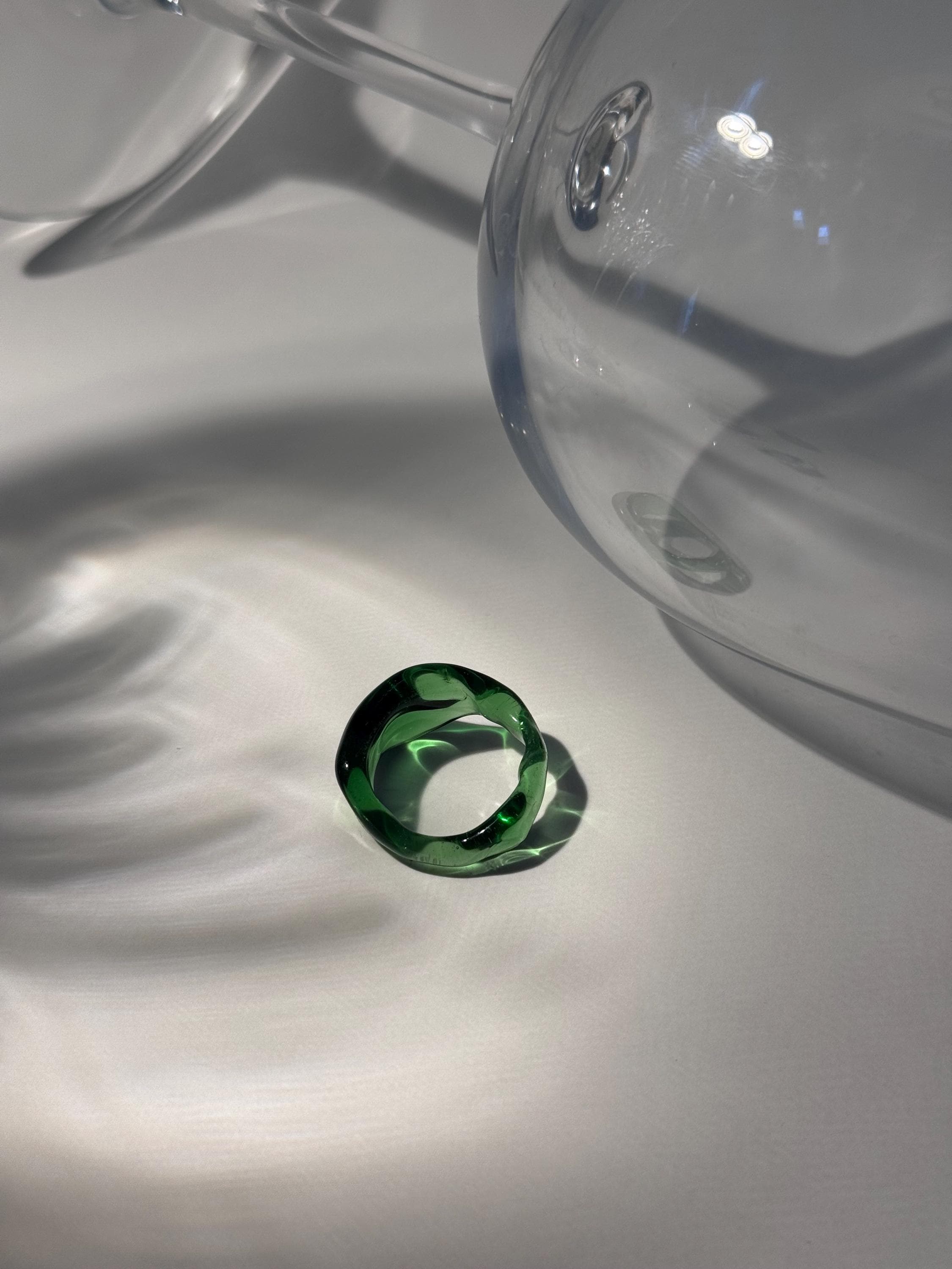 Chunky Forest Green Borosilicate Glass Ring: Handmade Minimalist Jewelry