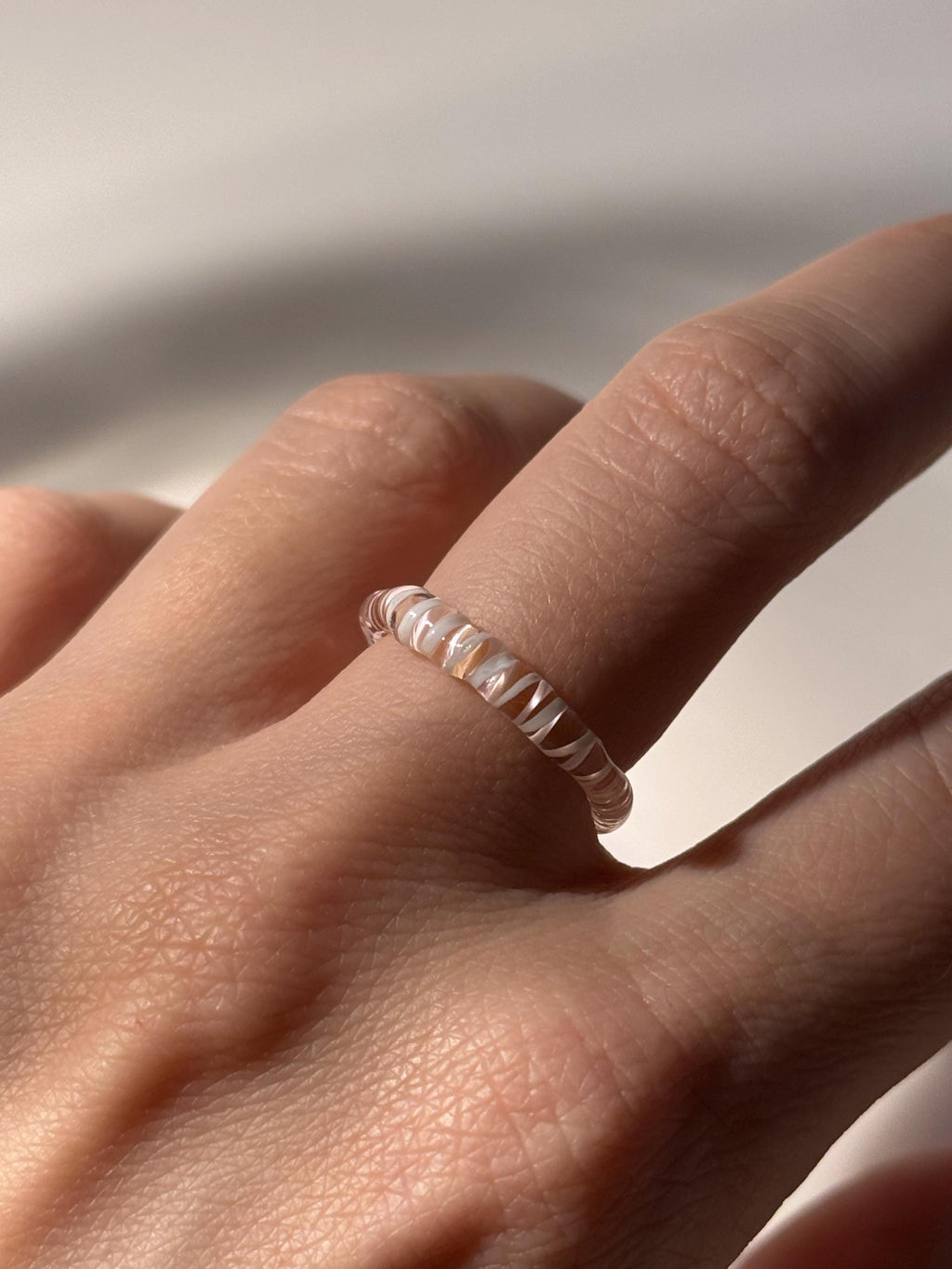 Rose & White Swirl Glass Ring