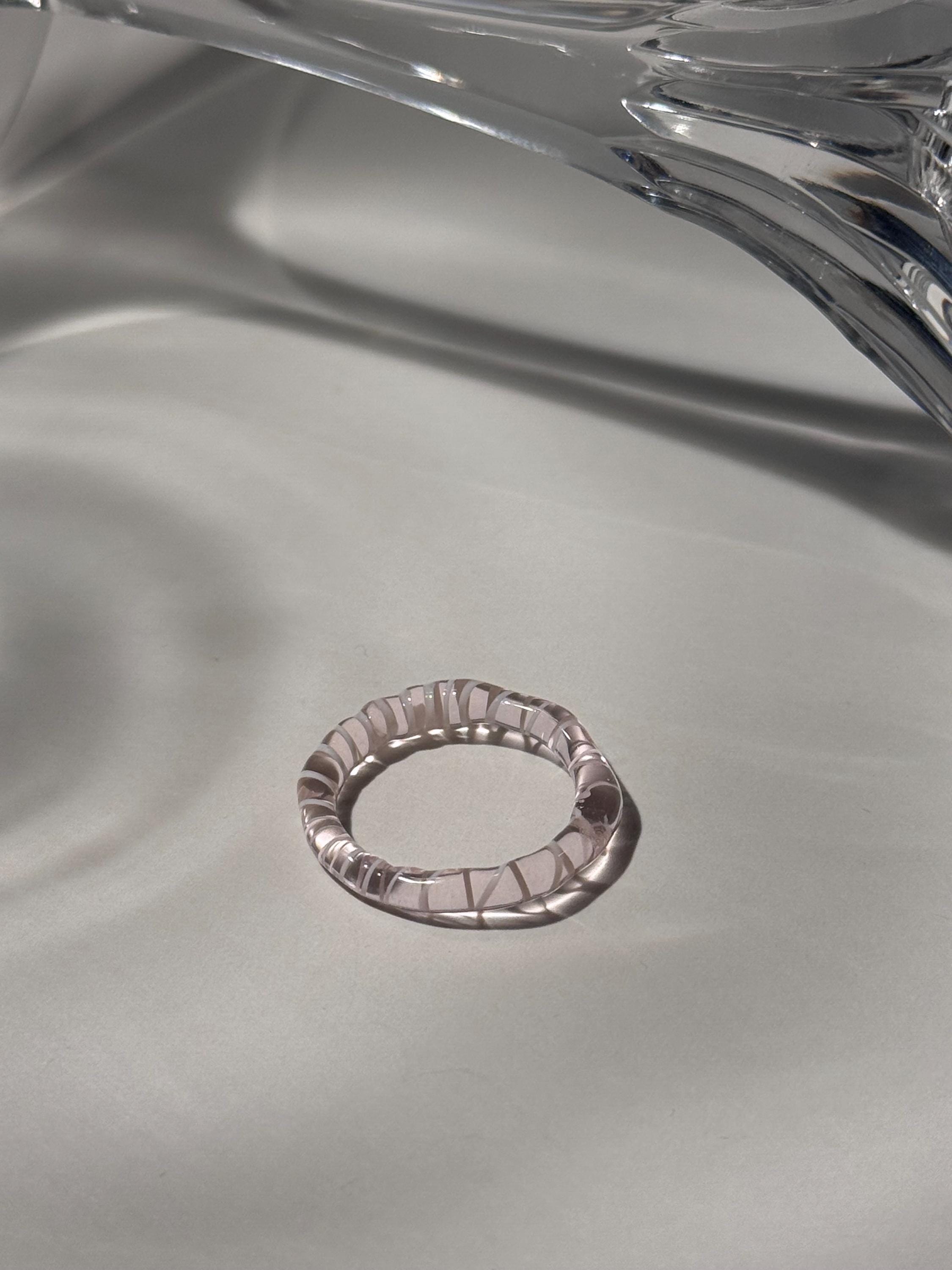 Rose & White Swirl Glass Ring