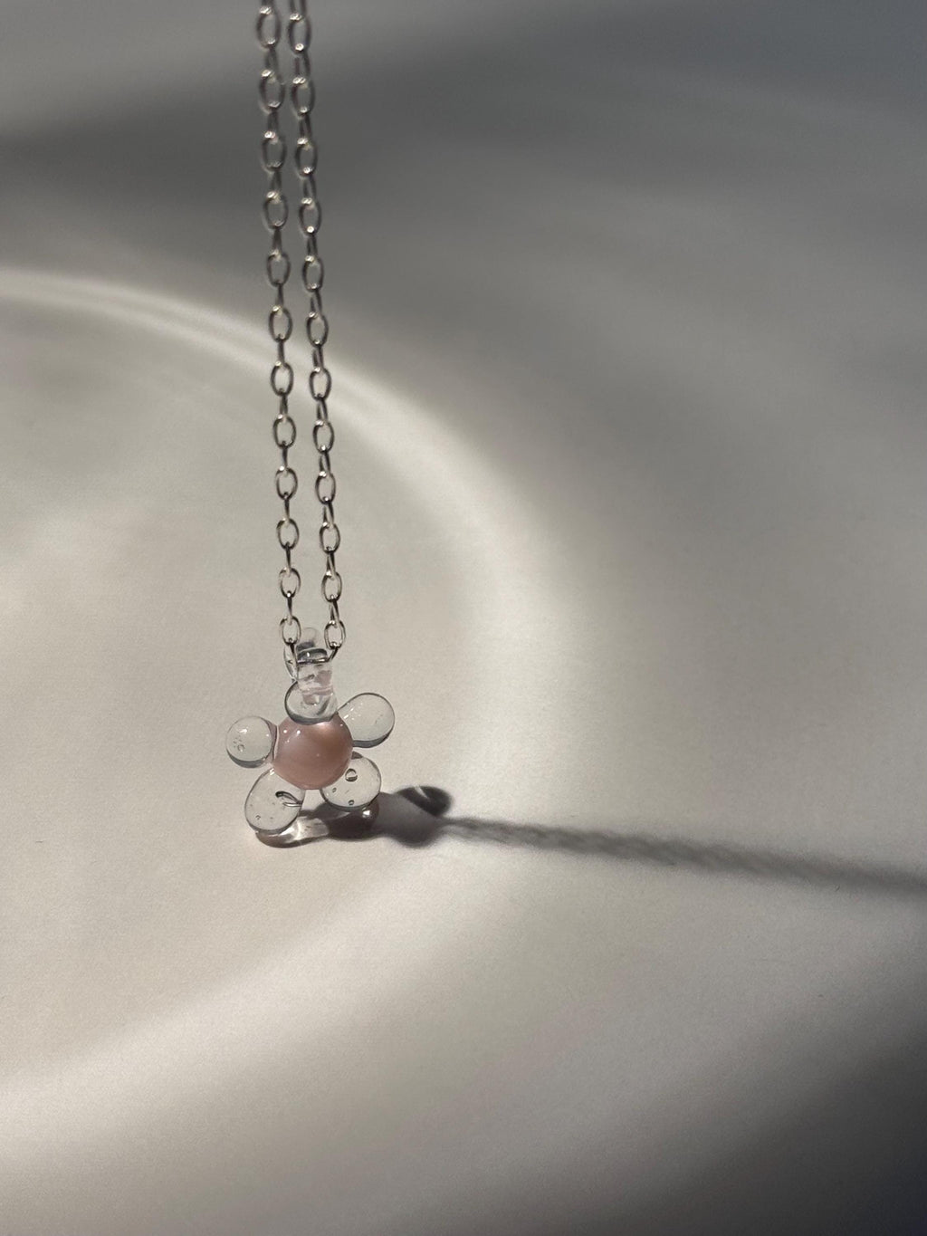 Delicate Pink and clear Borosilicate Glass Flower Pendant