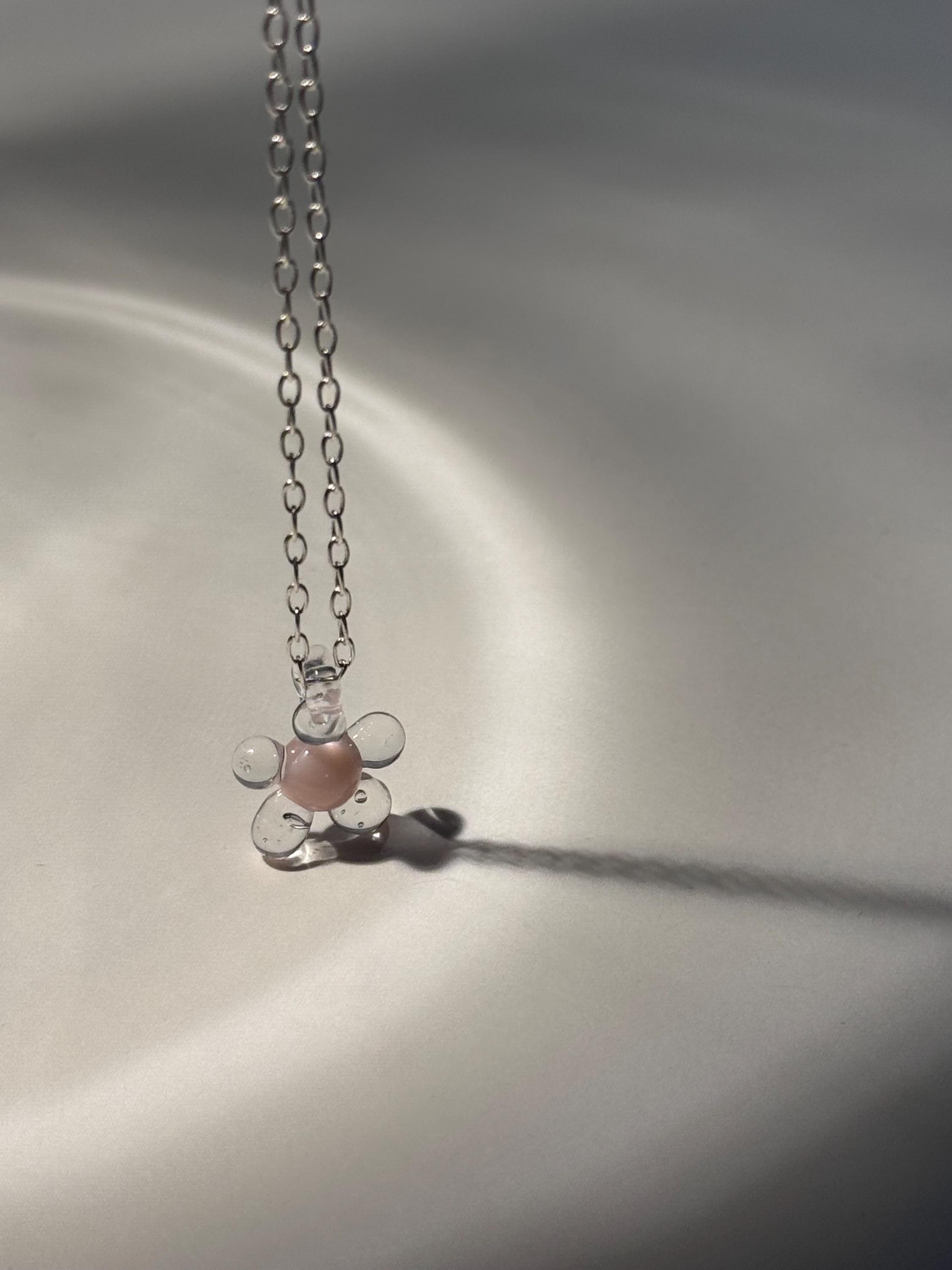 Delicate Pink and clear Borosilicate Glass Flower Pendant