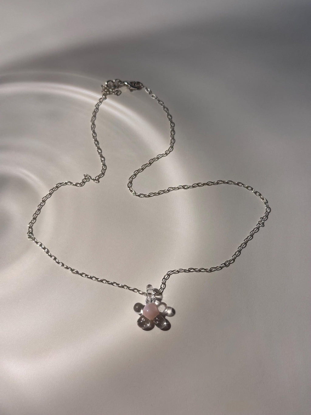 Delicate Pink and clear Borosilicate Glass Flower Pendant