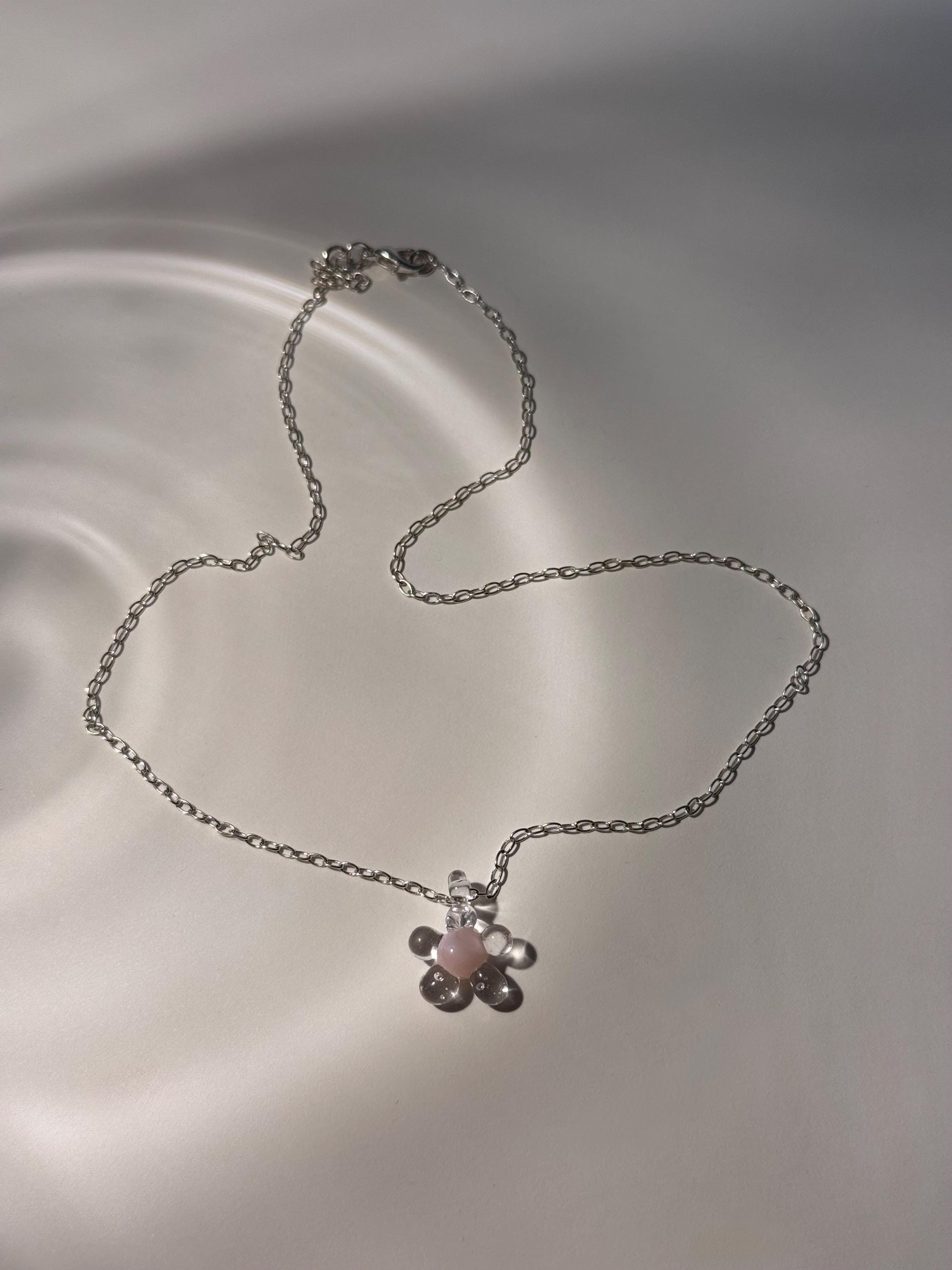 Delicate Pink and clear Borosilicate Glass Flower Pendant