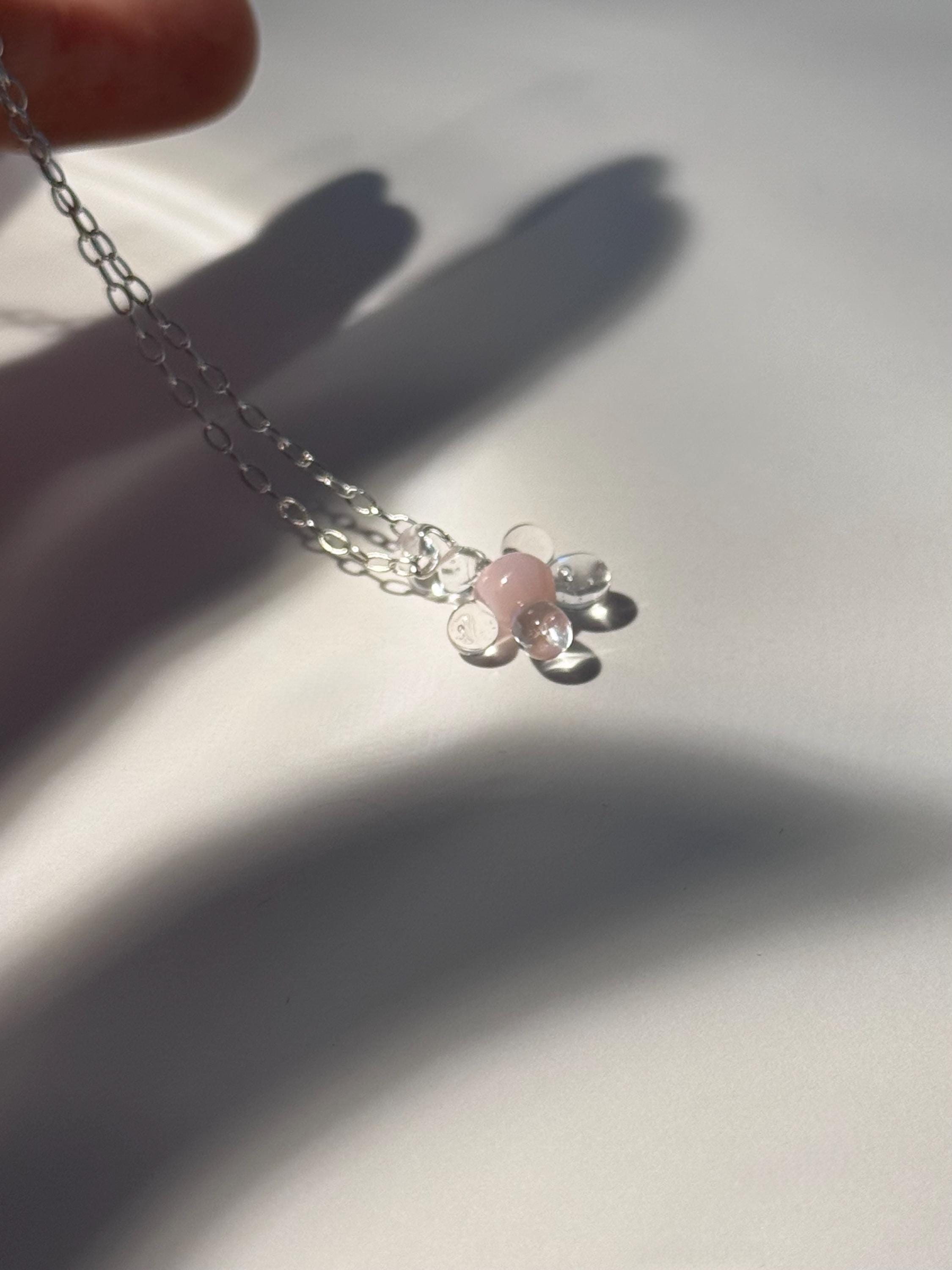 Delicate Pink and clear Borosilicate Glass Flower Pendant