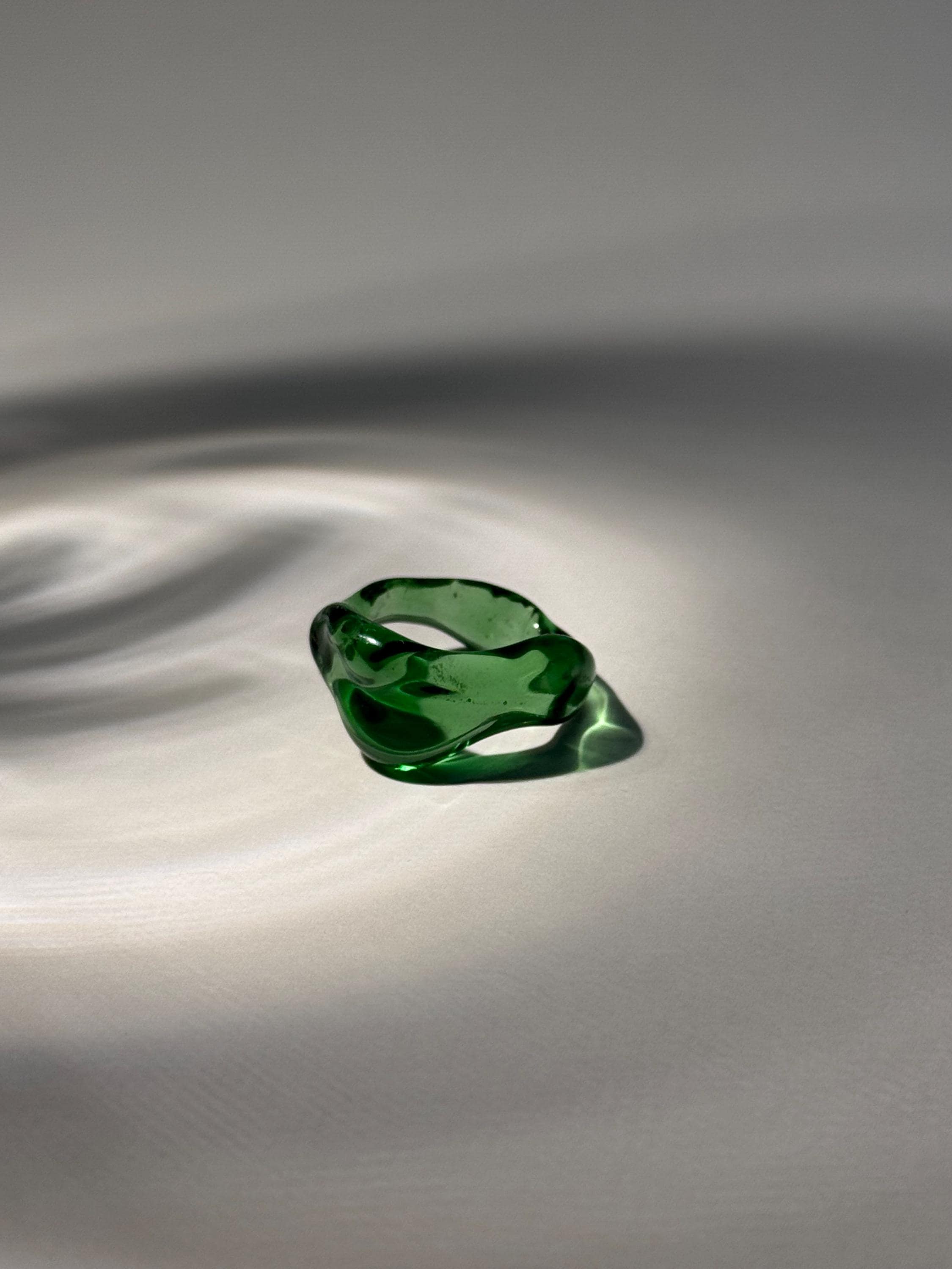 Chunky Forest Green Borosilicate Glass Ring: Handmade Minimalist Jewelry