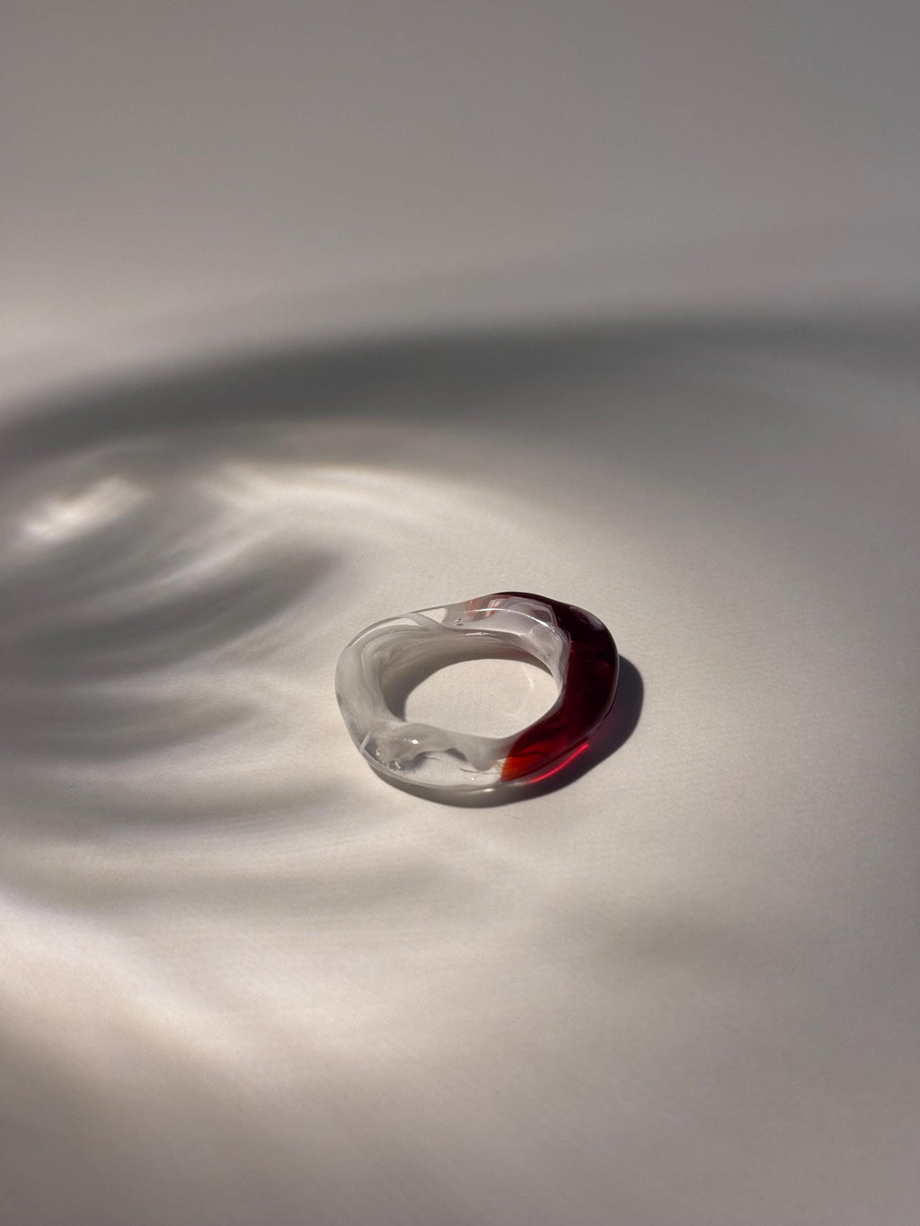 Red and White swirl Glass Ring