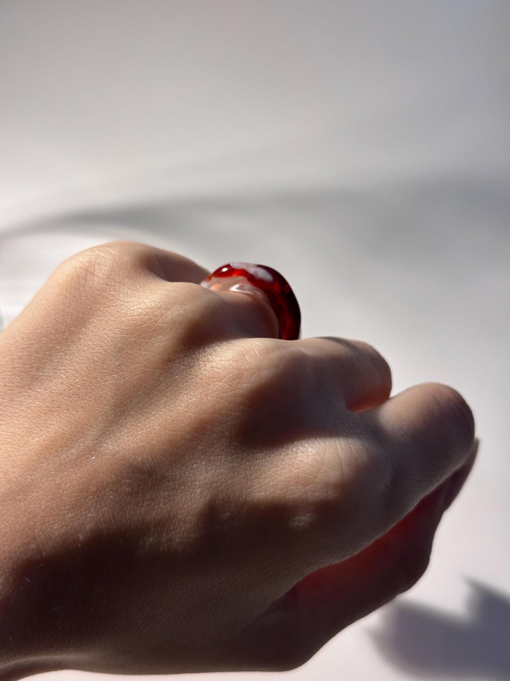 Red and White swirl Glass Ring