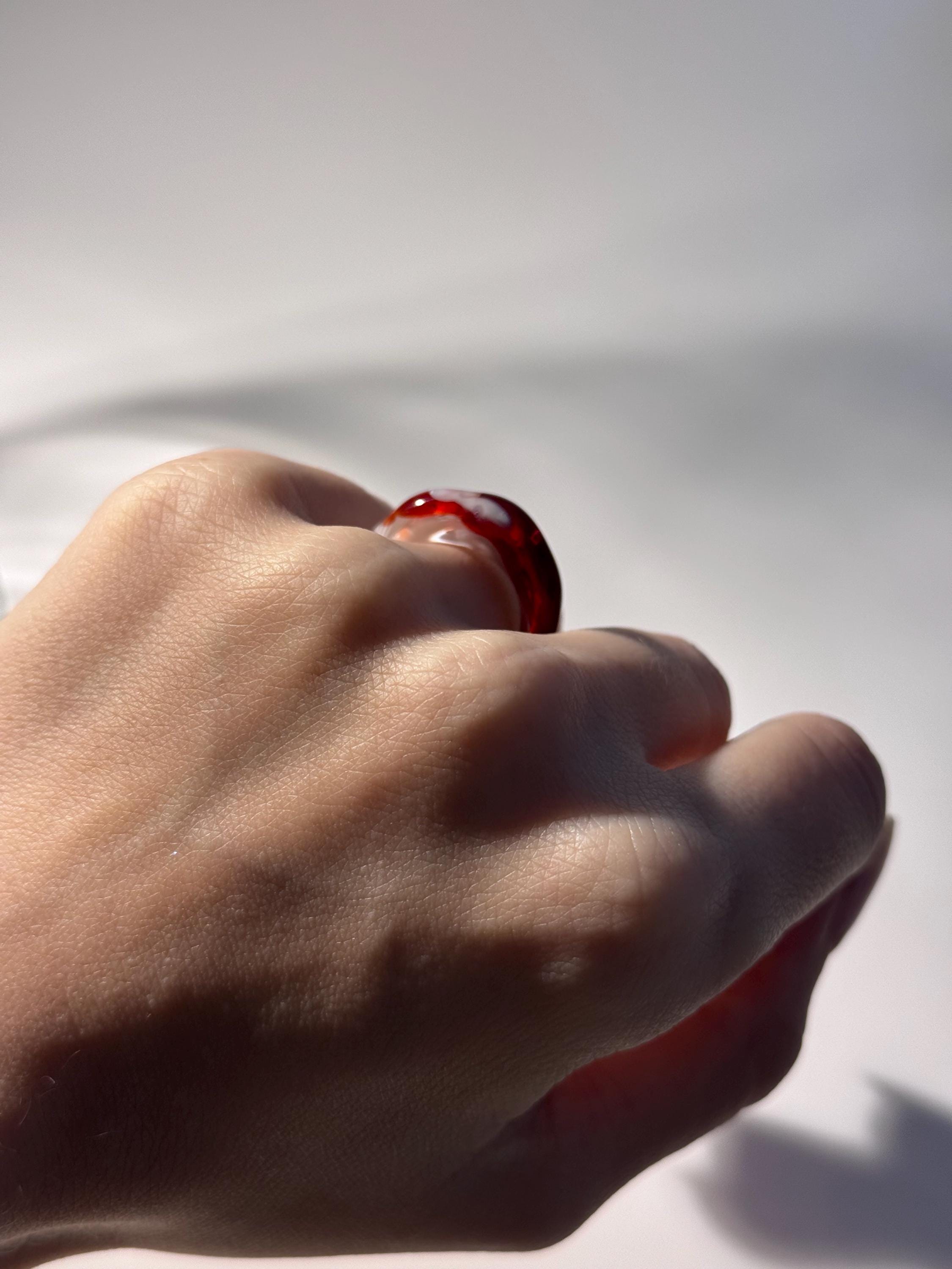 Red and White swirl Glass Ring