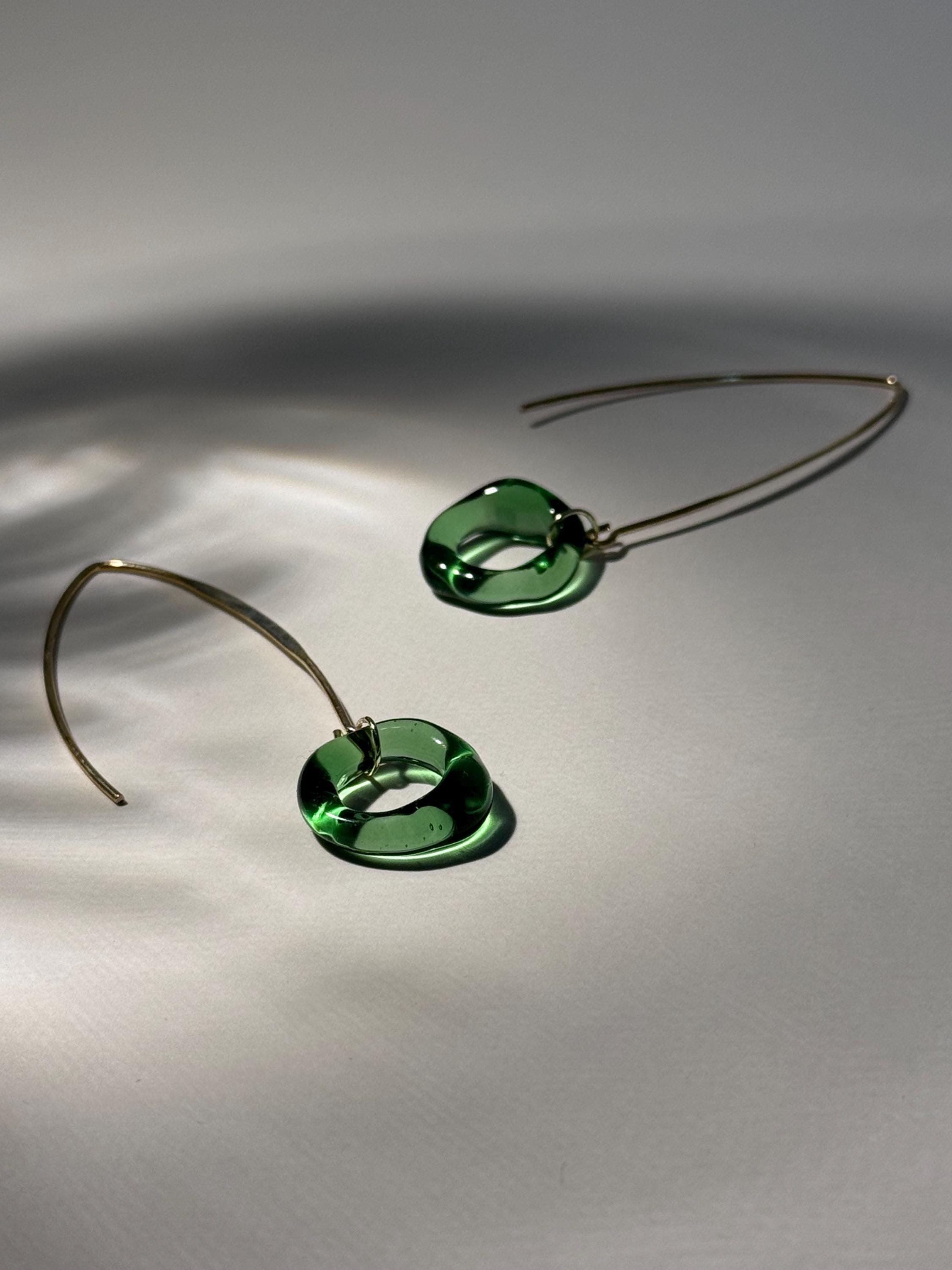 Tiny Green and Gold circle earrings