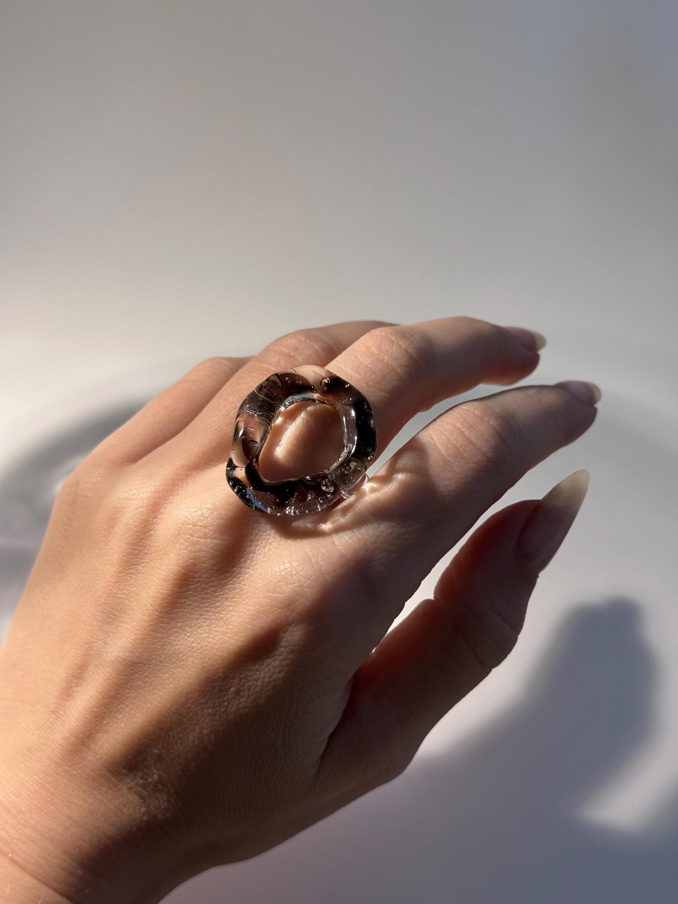 Clear and Black big circle Glass Ring